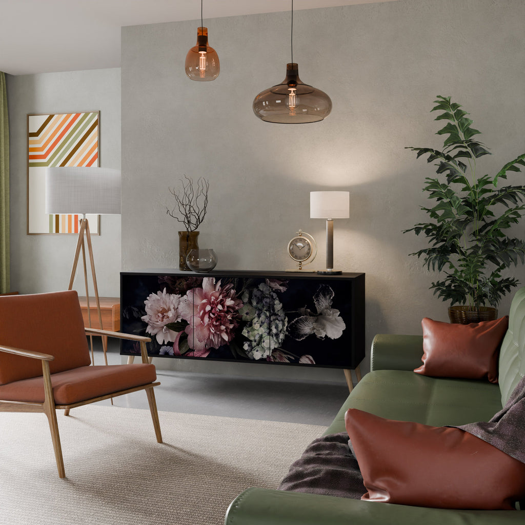 PURE BLOSSOM Aparador de 3 Portas em Acabamento Preto