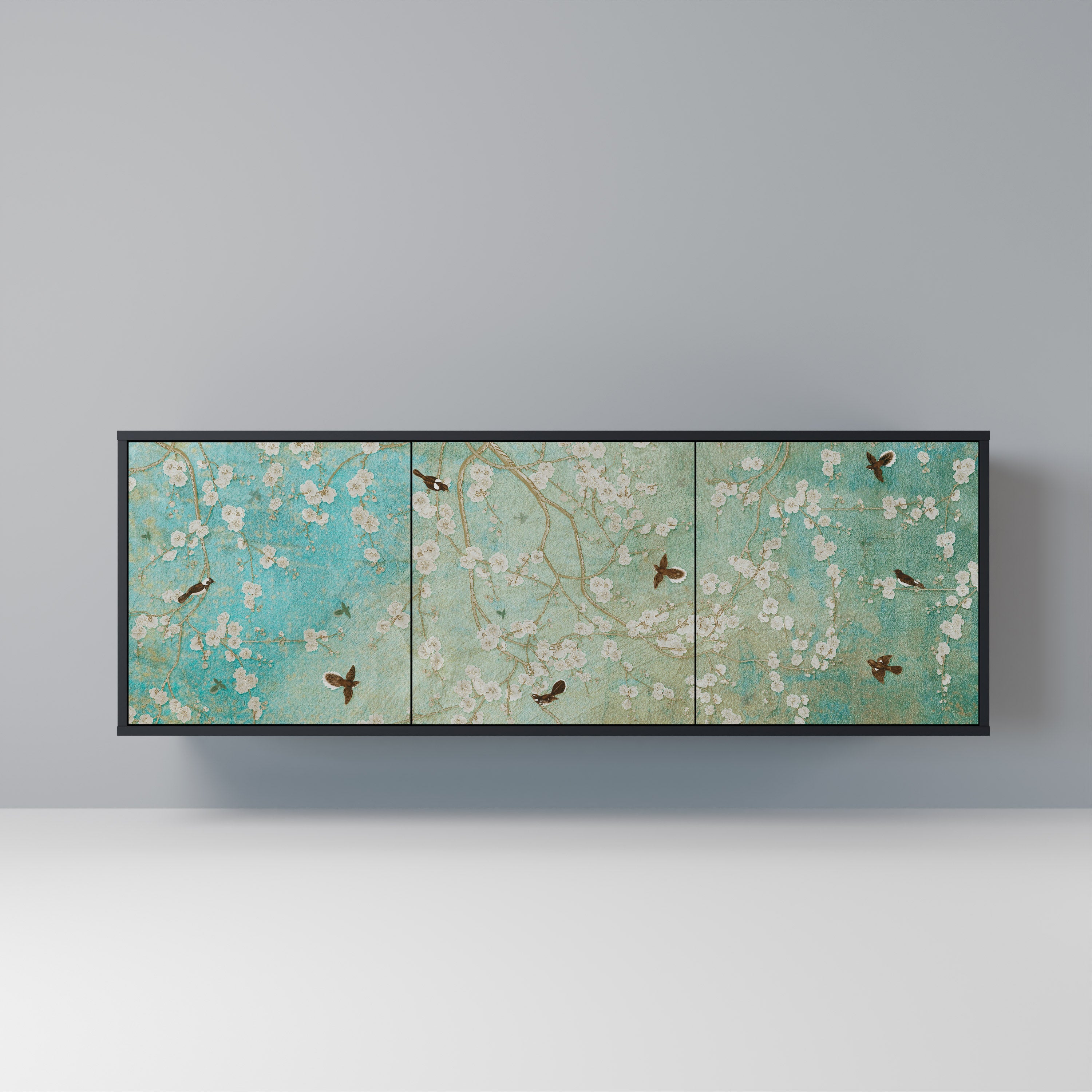 BLOOMING CHARM Aparador de 3 Portas em Acabamento Preto