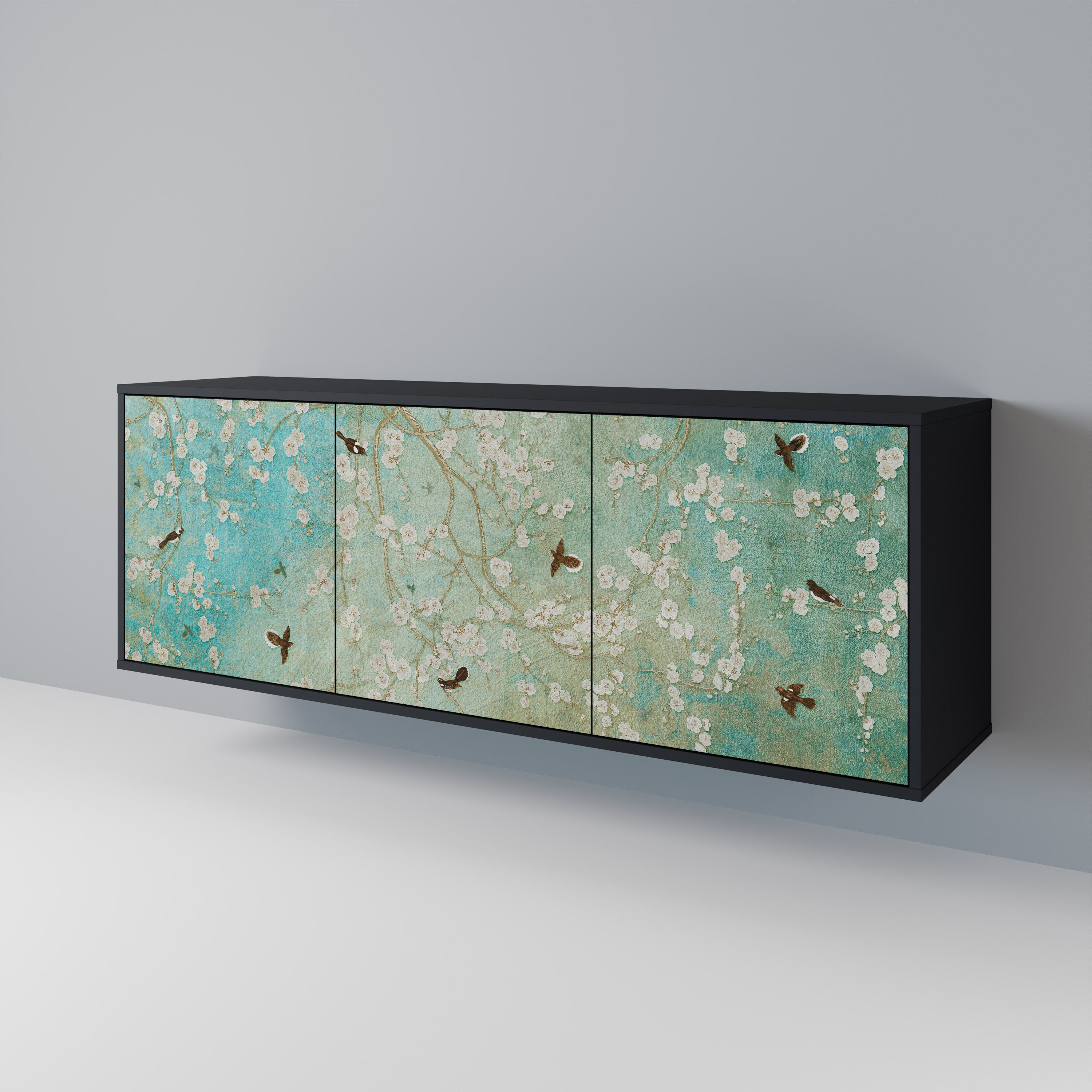 BLOOMING CHARM Aparador de 3 Portas em Acabamento Preto