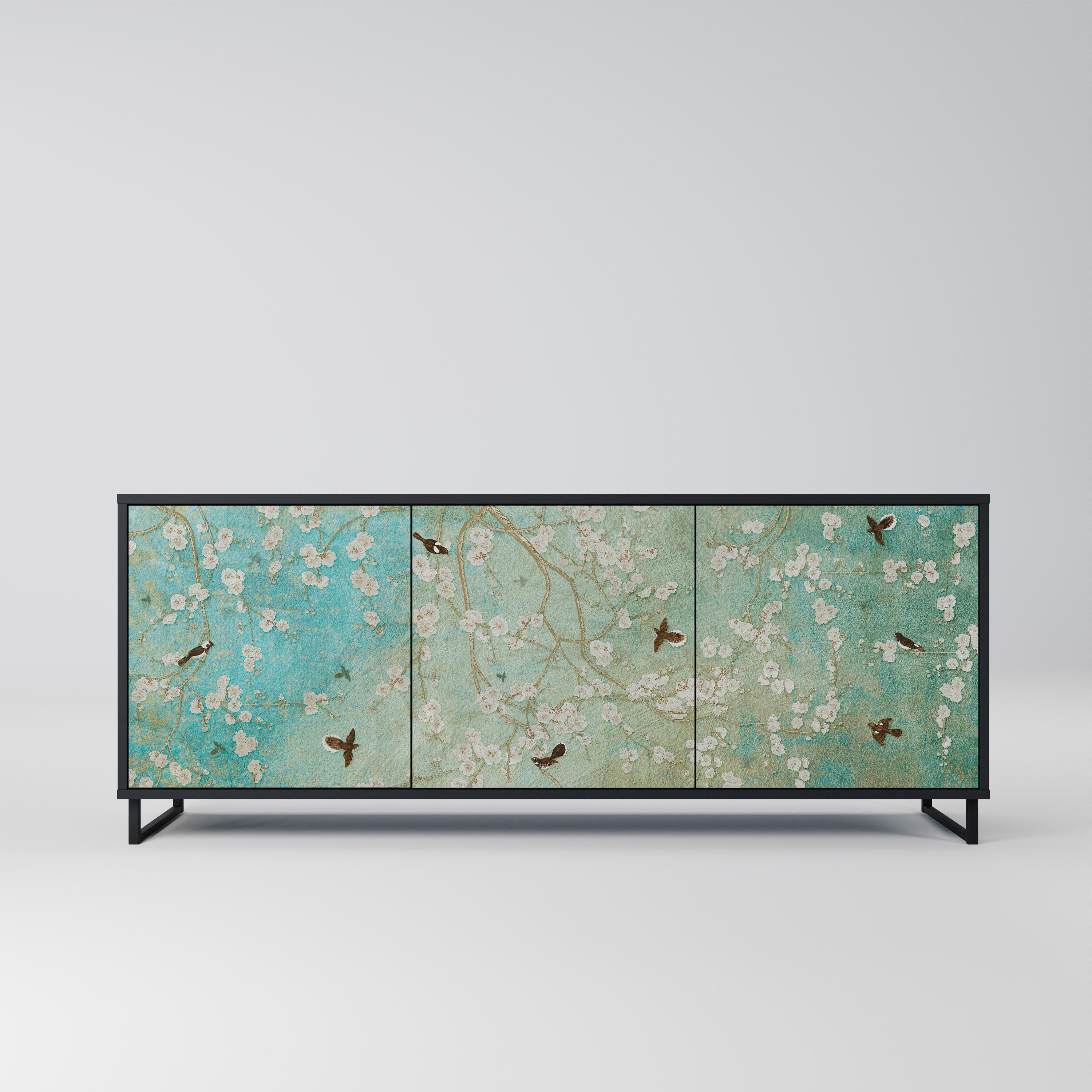 BLOOMING CHARM Aparador de 3 Portas em Acabamento Preto