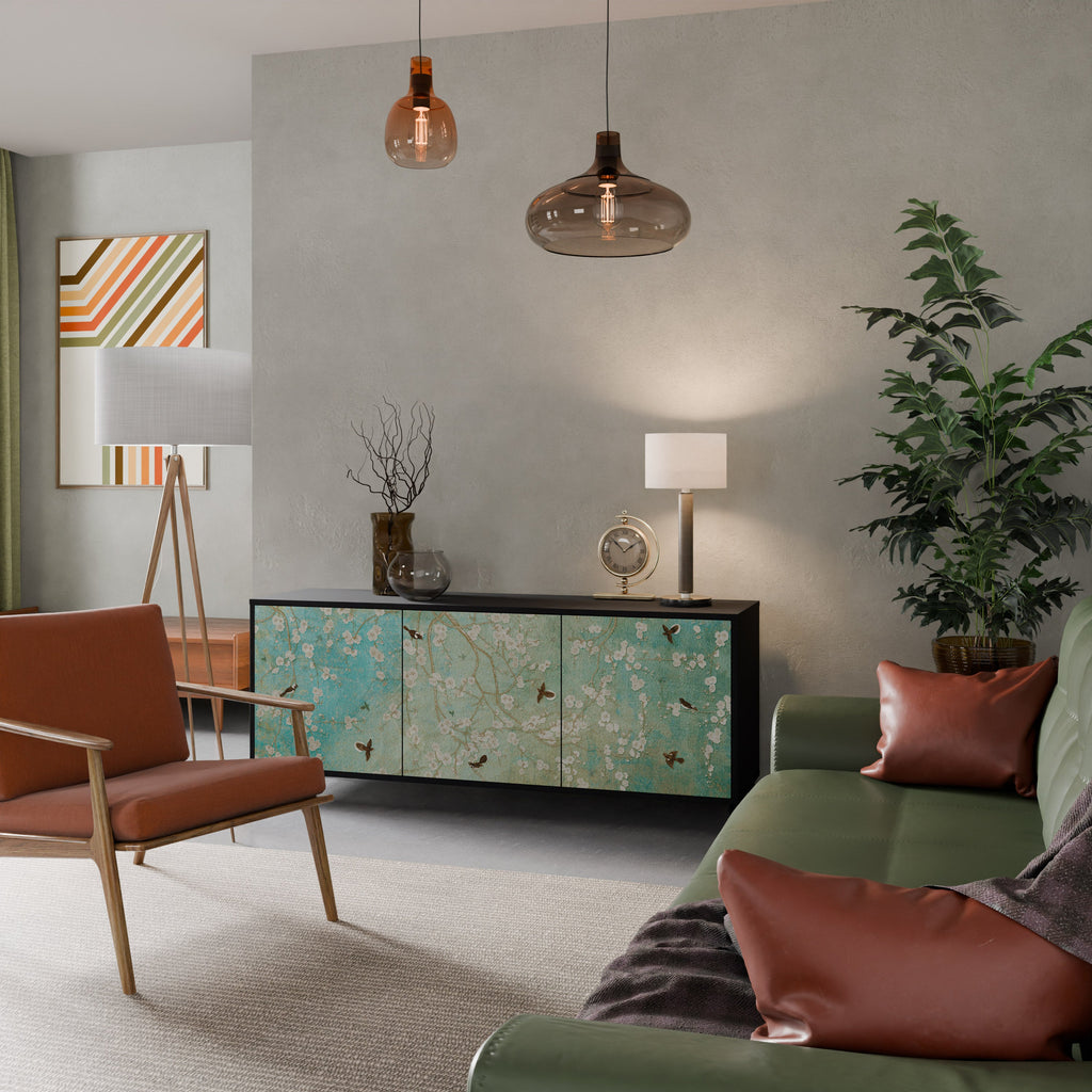 BLOOMING CHARM Aparador de 3 Portas em Acabamento Preto