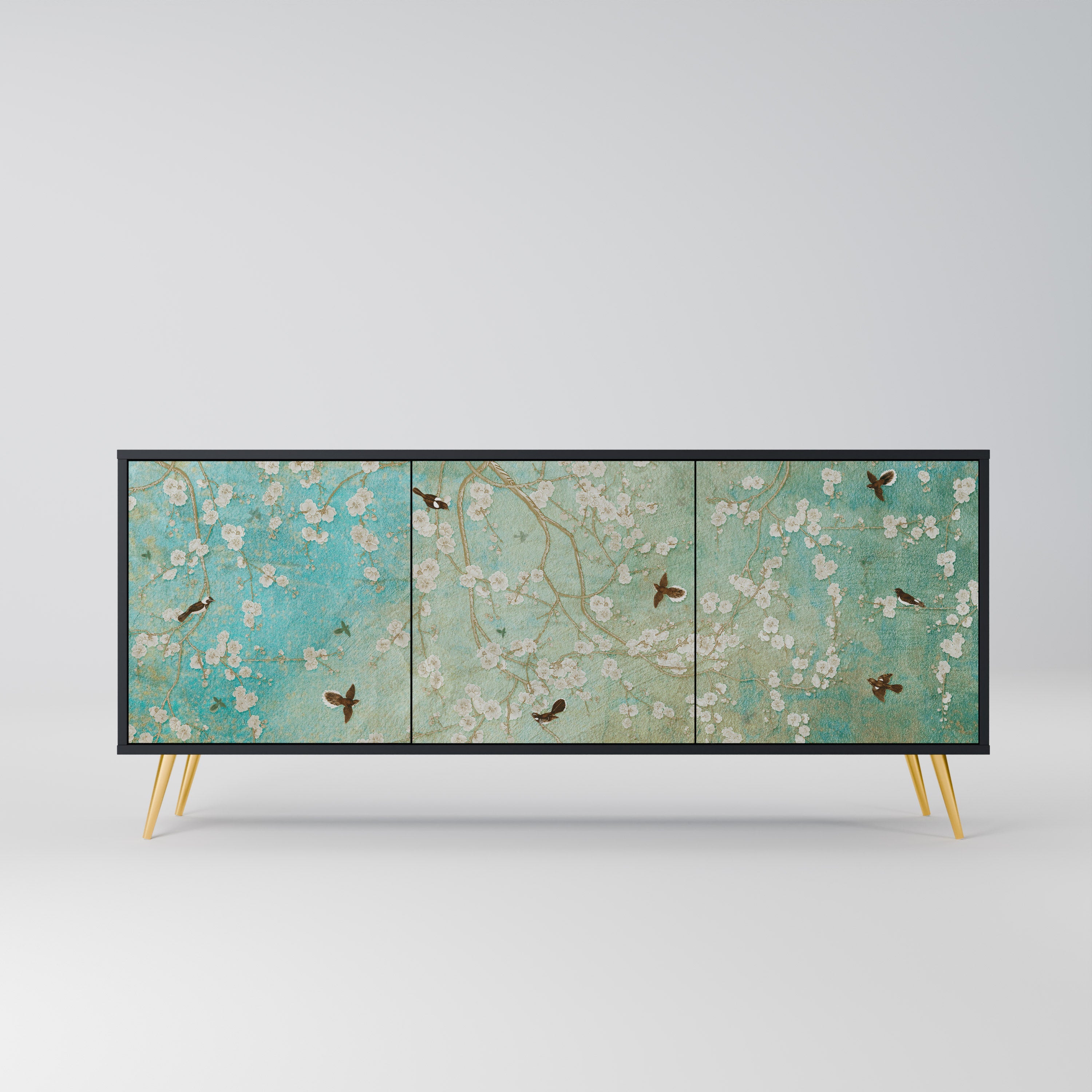 BLOOMING CHARM Aparador de 3 Portas em Acabamento Preto