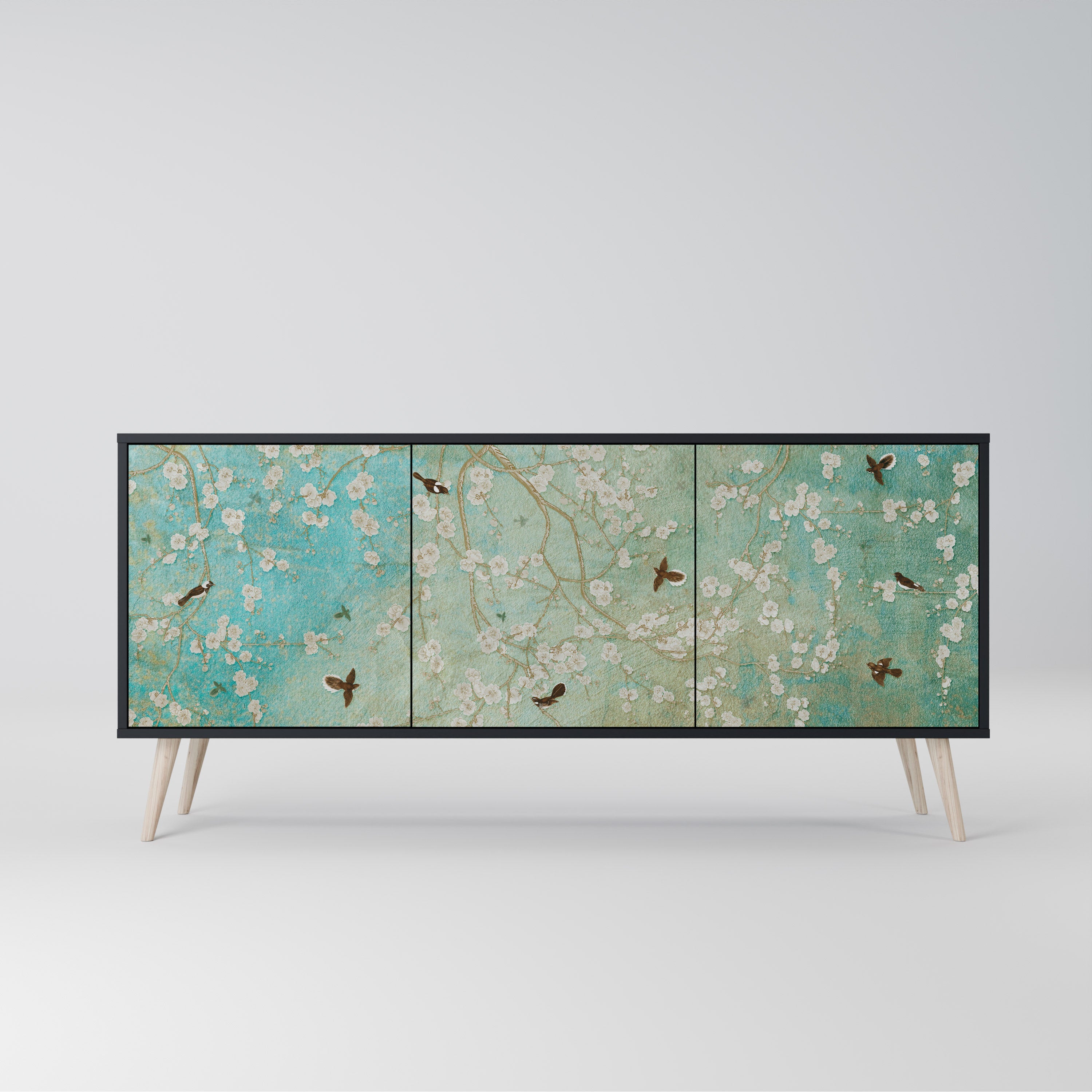 BLOOMING CHARM Aparador de 3 Portas em Acabamento Preto