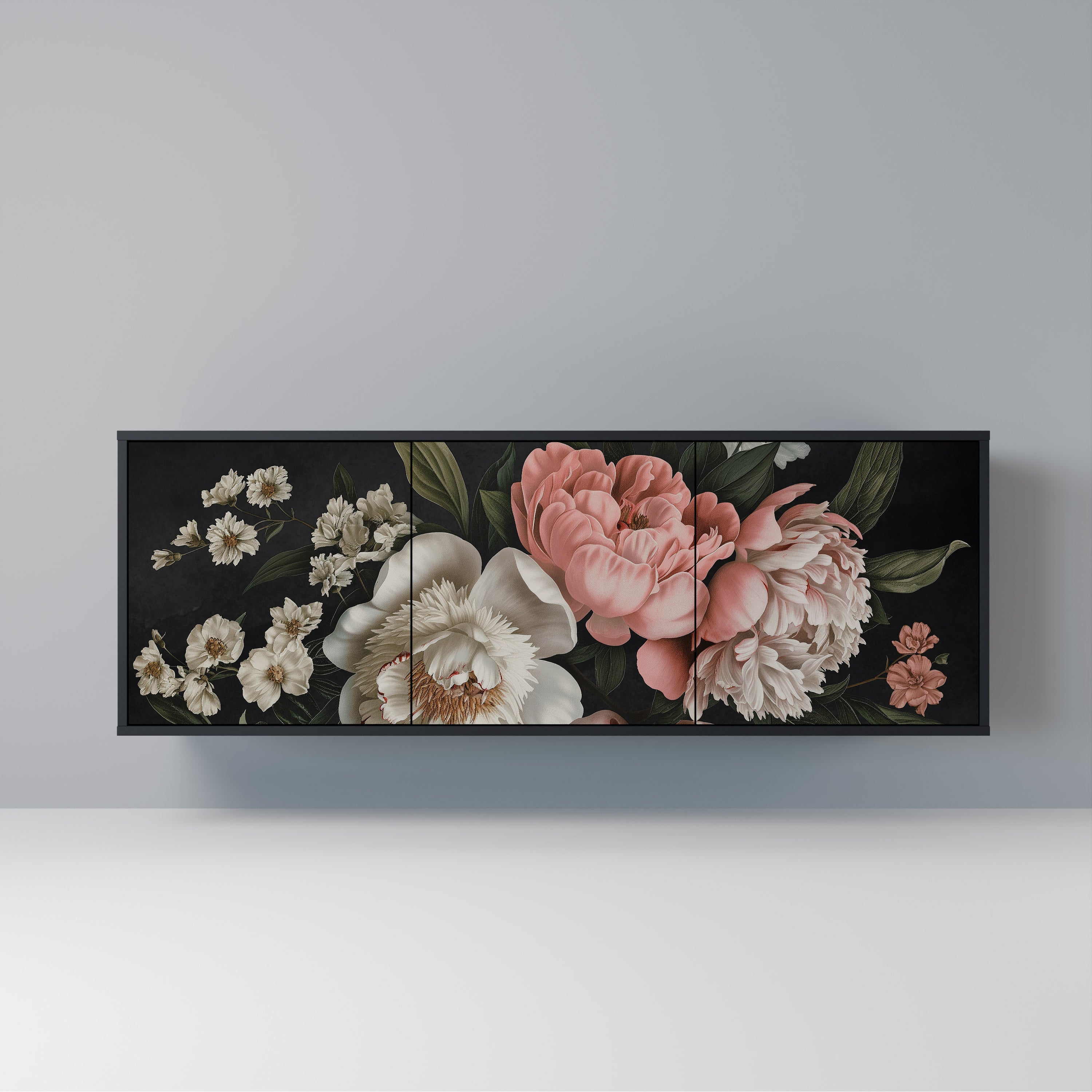 LUSH ELEGANCE Aparador de 3 Portas em Acabamento Preto