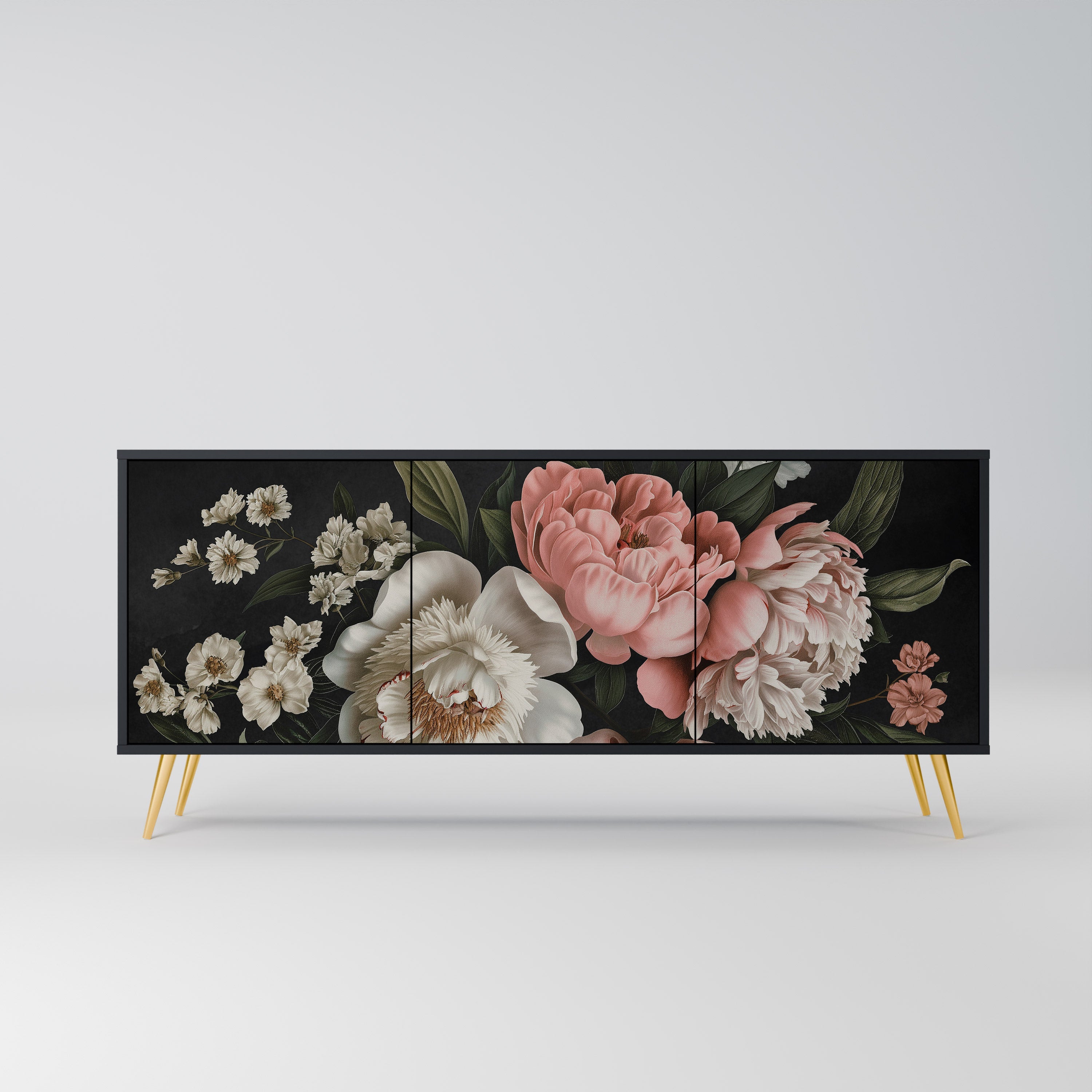 LUSH ELEGANCE Aparador de 3 Portas em Acabamento Preto