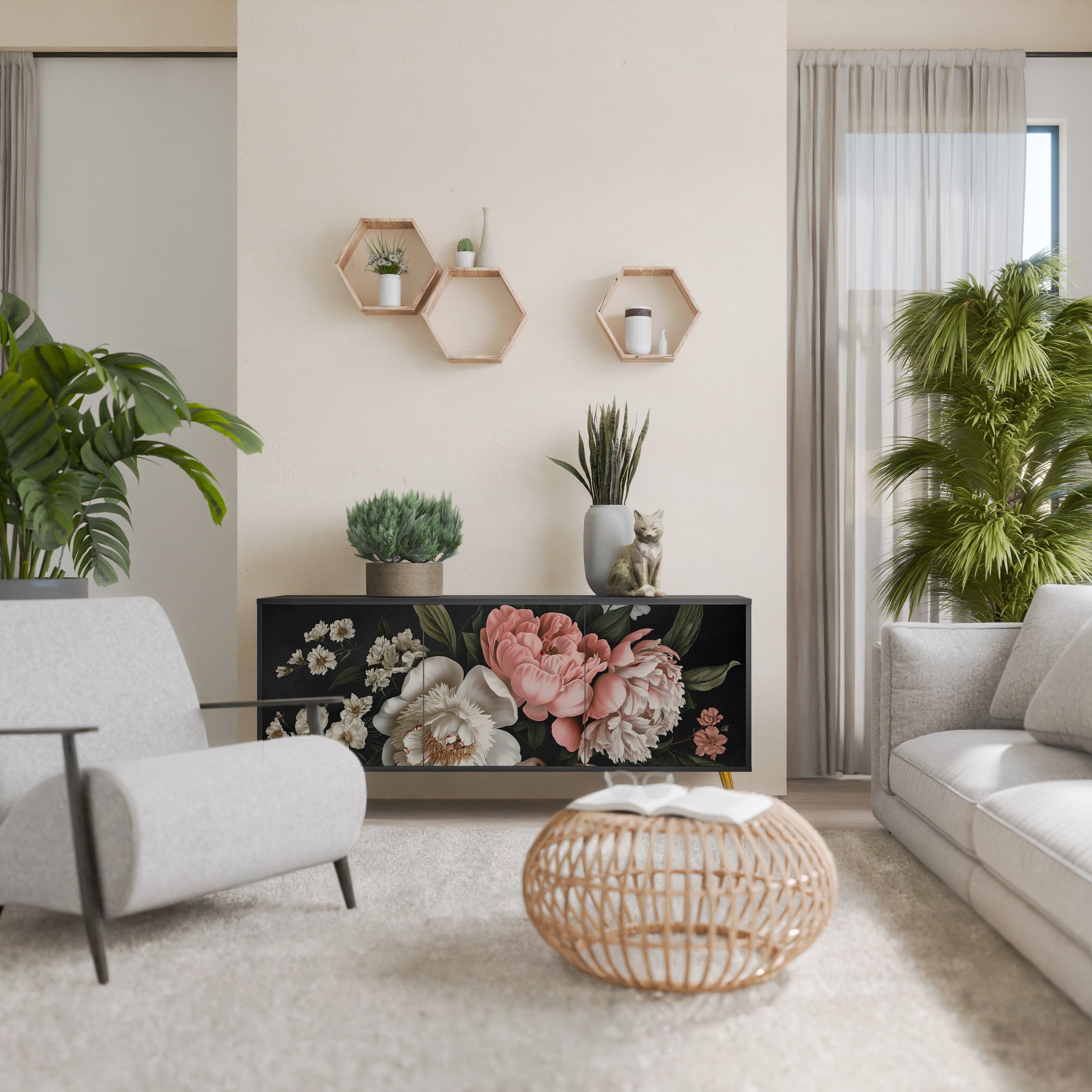 LUSH ELEGANCE 3-Door Sideboard in Black Finish