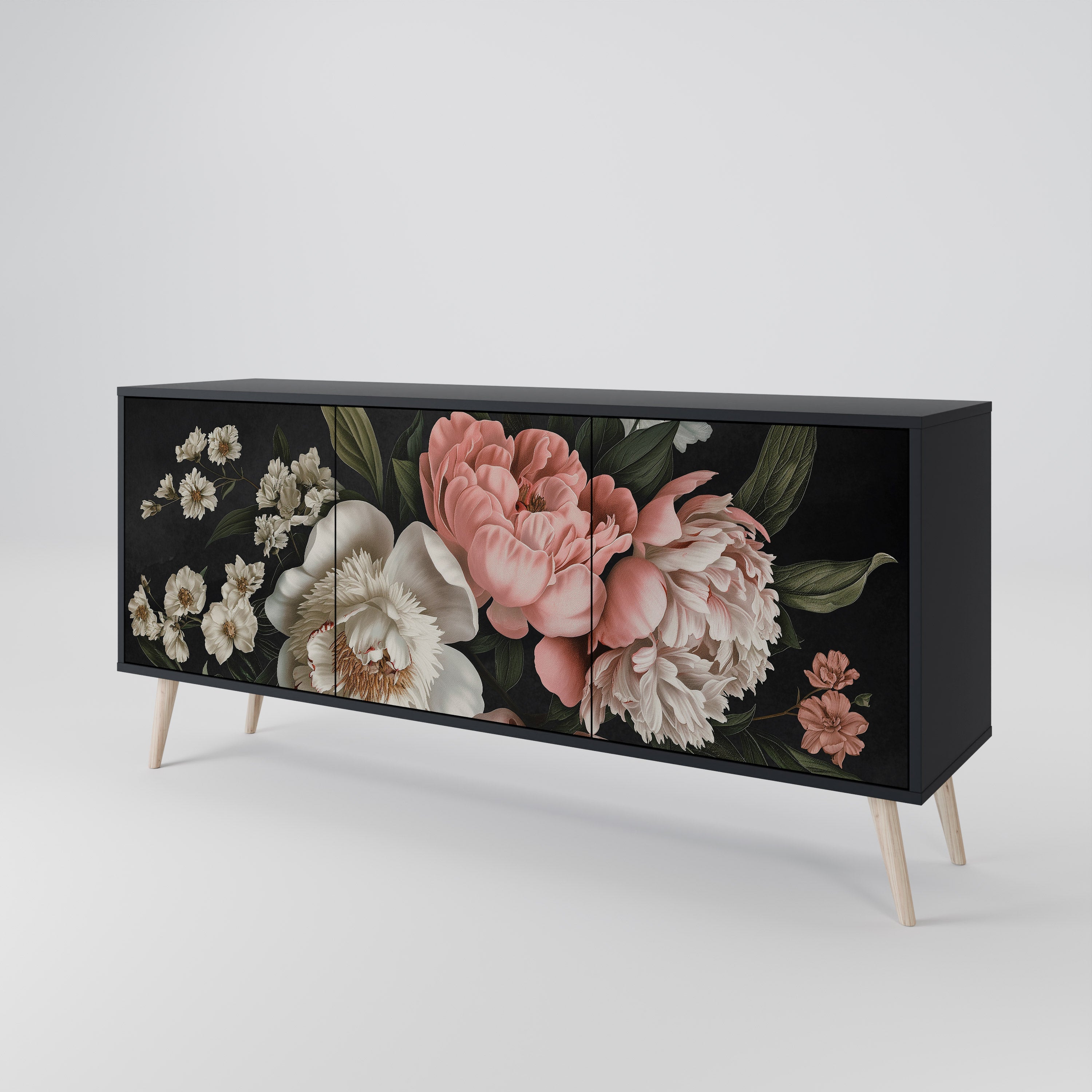 LUSH ELEGANCE 3-Door Sideboard in Black Finish
