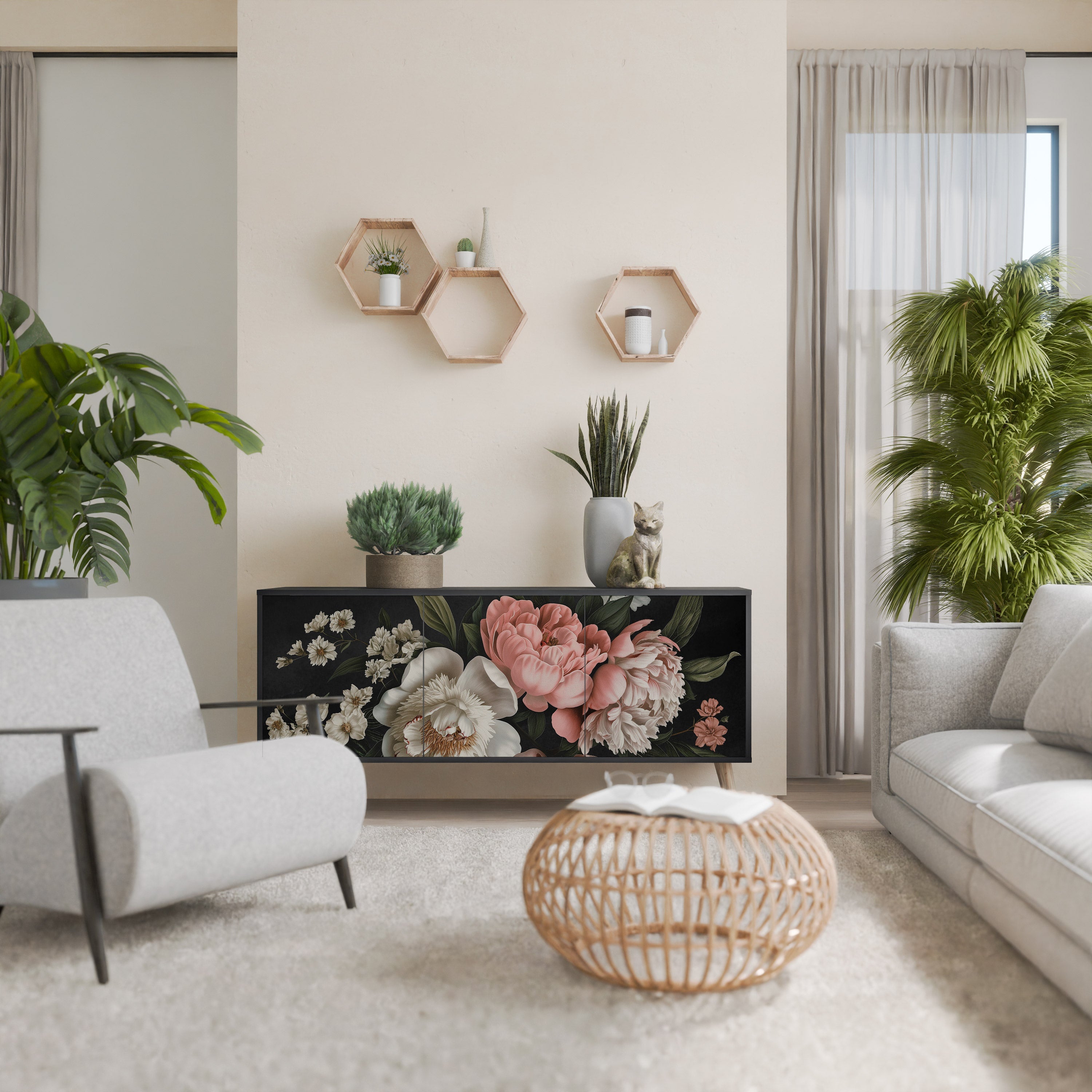 LUSH ELEGANCE 3-Door Sideboard in Black Finish