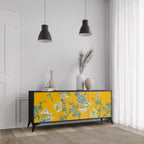 YELLOW CHINOISERIE 3-Door Sideboard in Black Finish