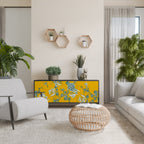 YELLOW CHINOISERIE 3-Door Sideboard in Black Finish