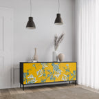 YELLOW CHINOISERIE 3-Door Sideboard in Black Finish
