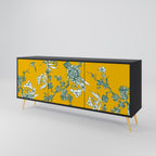 YELLOW CHINOISERIE 3-Door Sideboard in Black Finish