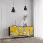 YELLOW CHINOISERIE 3-Door Sideboard in Black Finish