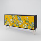 YELLOW CHINOISERIE 3-Door Sideboard in Black Finish
