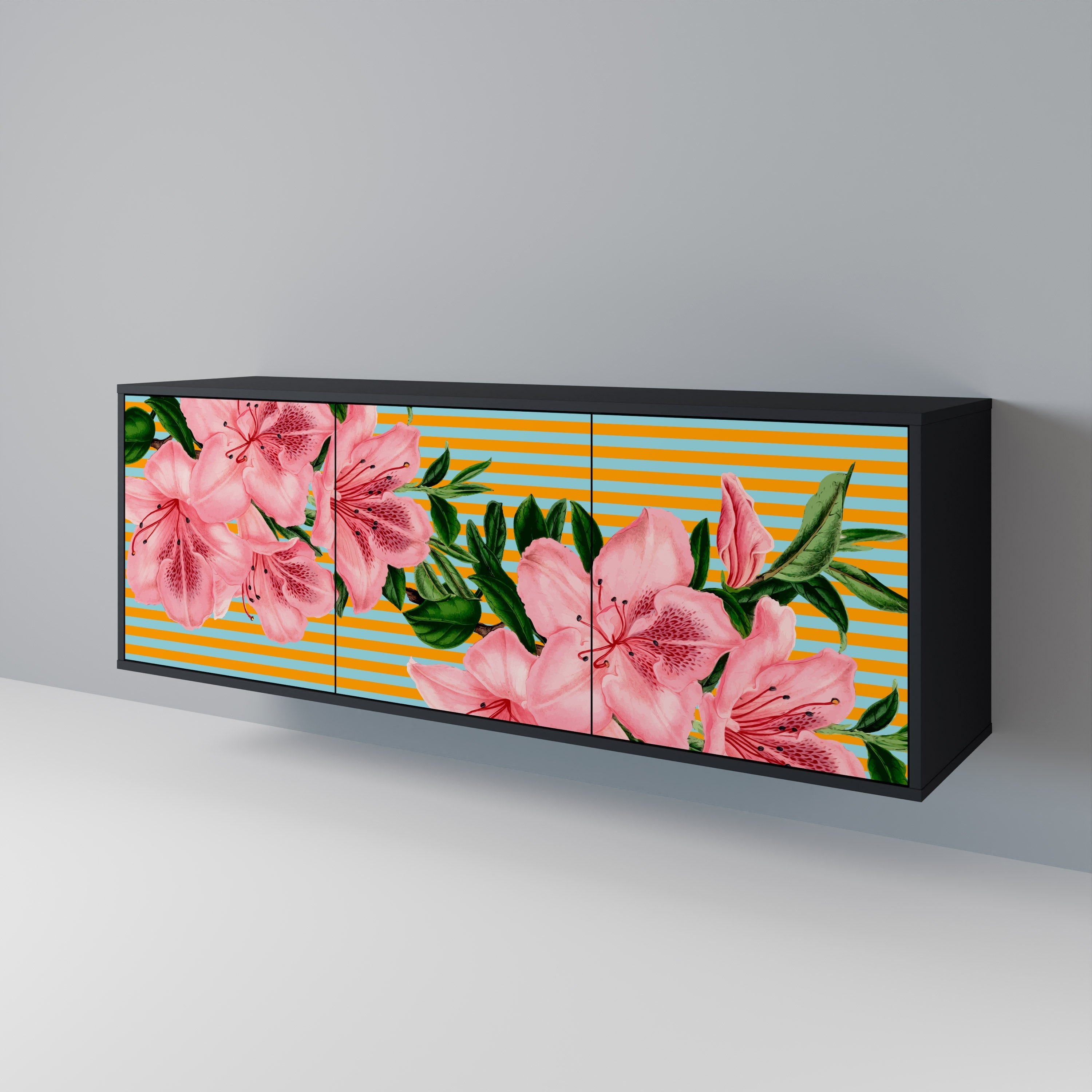 FRAGILE BEAUTY Aparador de 3 Portas em Acabamento Preto