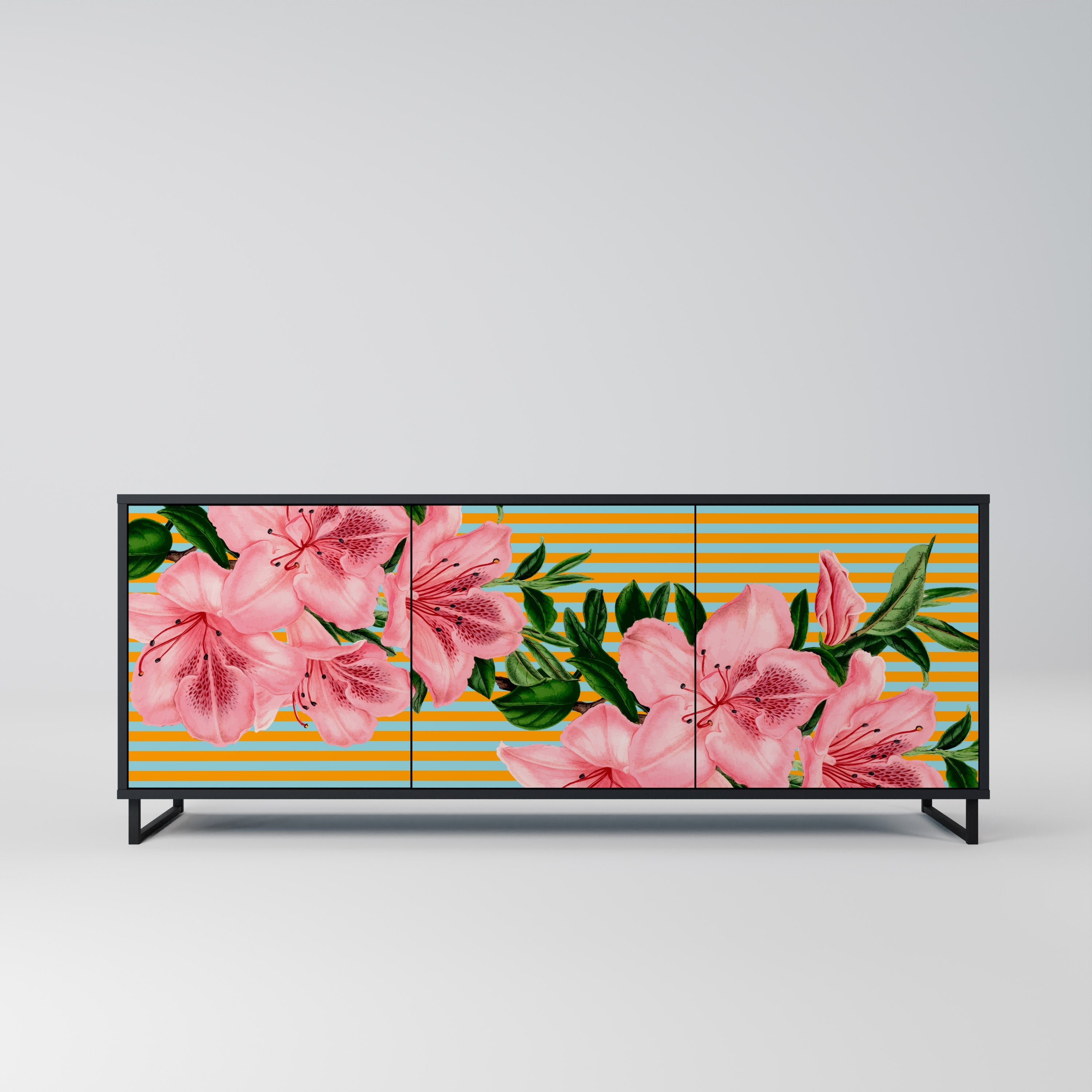 FRAGILE BEAUTY Aparador de 3 Portas em Acabamento Preto