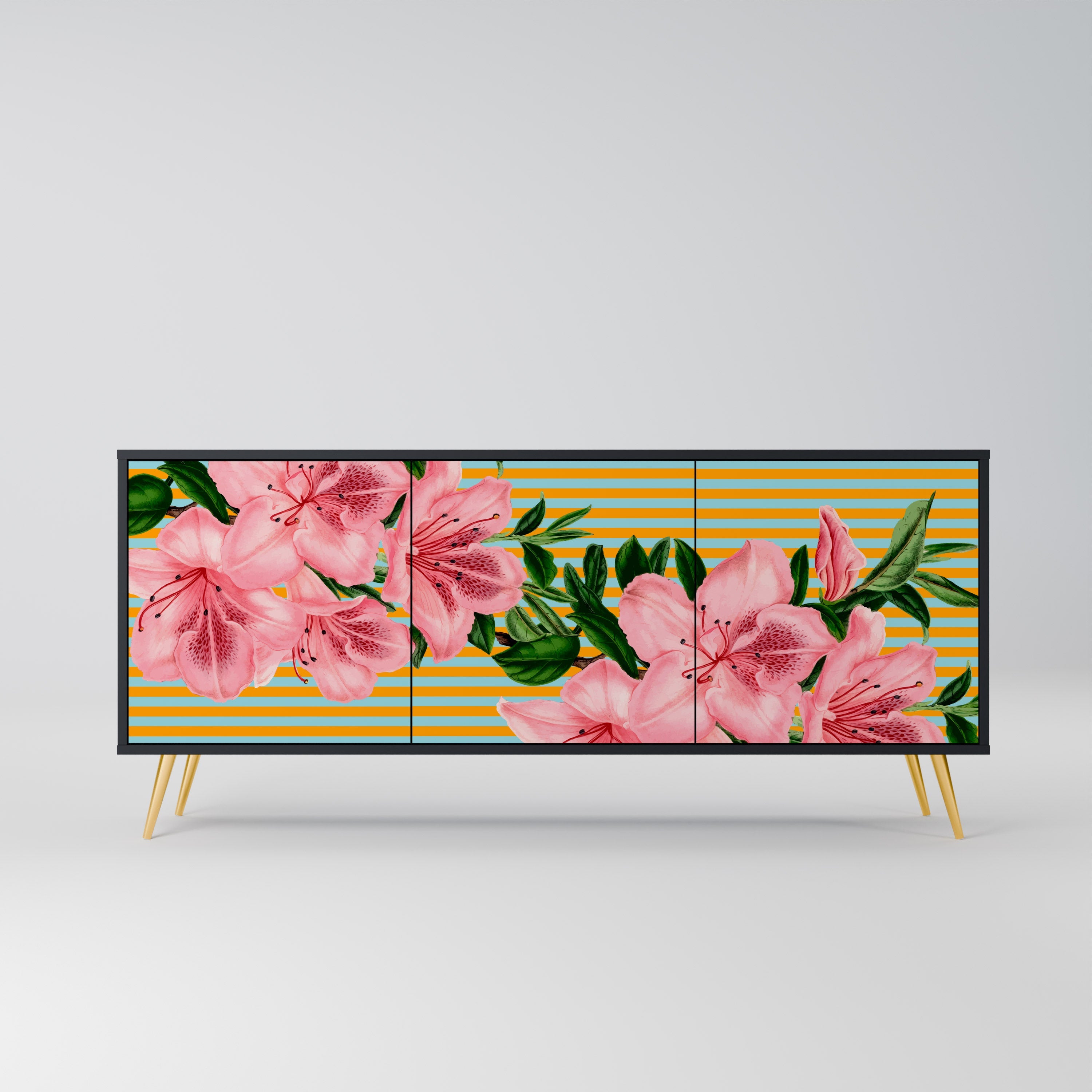 FRAGILE BEAUTY Aparador de 3 Portas em Acabamento Preto