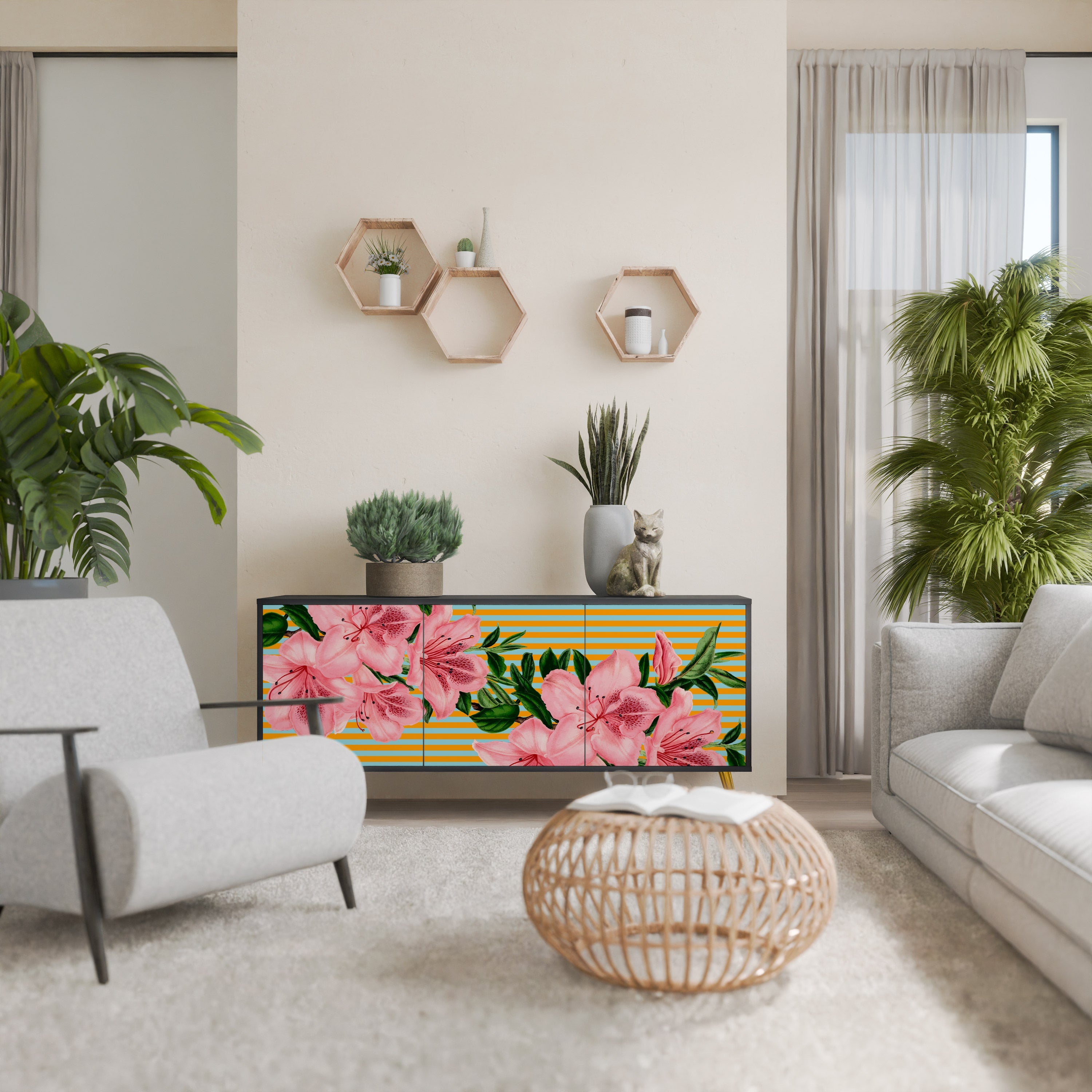 FRAGILE BEAUTY Aparador de 3 Portas em Acabamento Preto