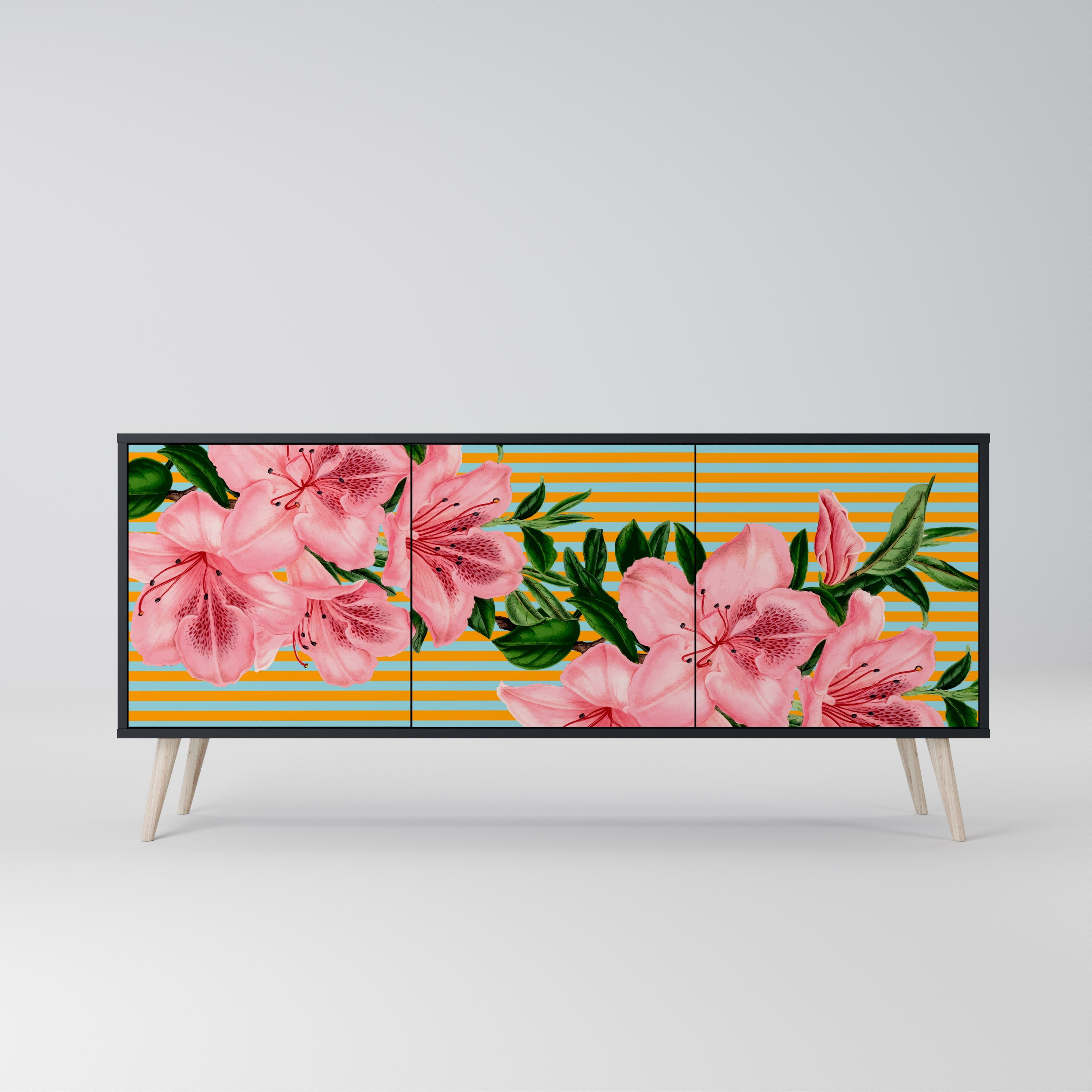 FRAGILE BEAUTY Aparador de 3 Portas em Acabamento Preto