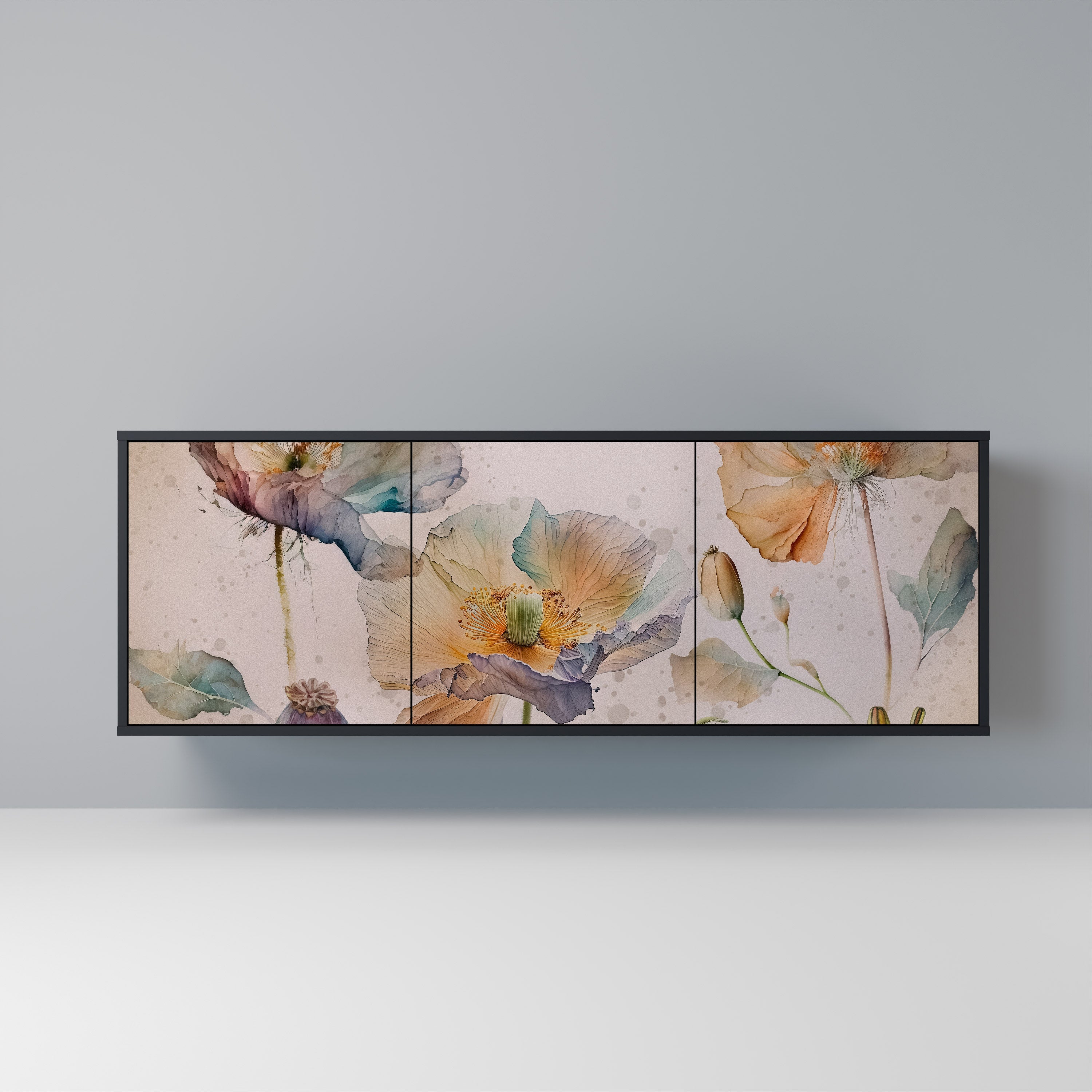 SOFTEN POPPY Aparador de 3 Portas em Acabamento Preto