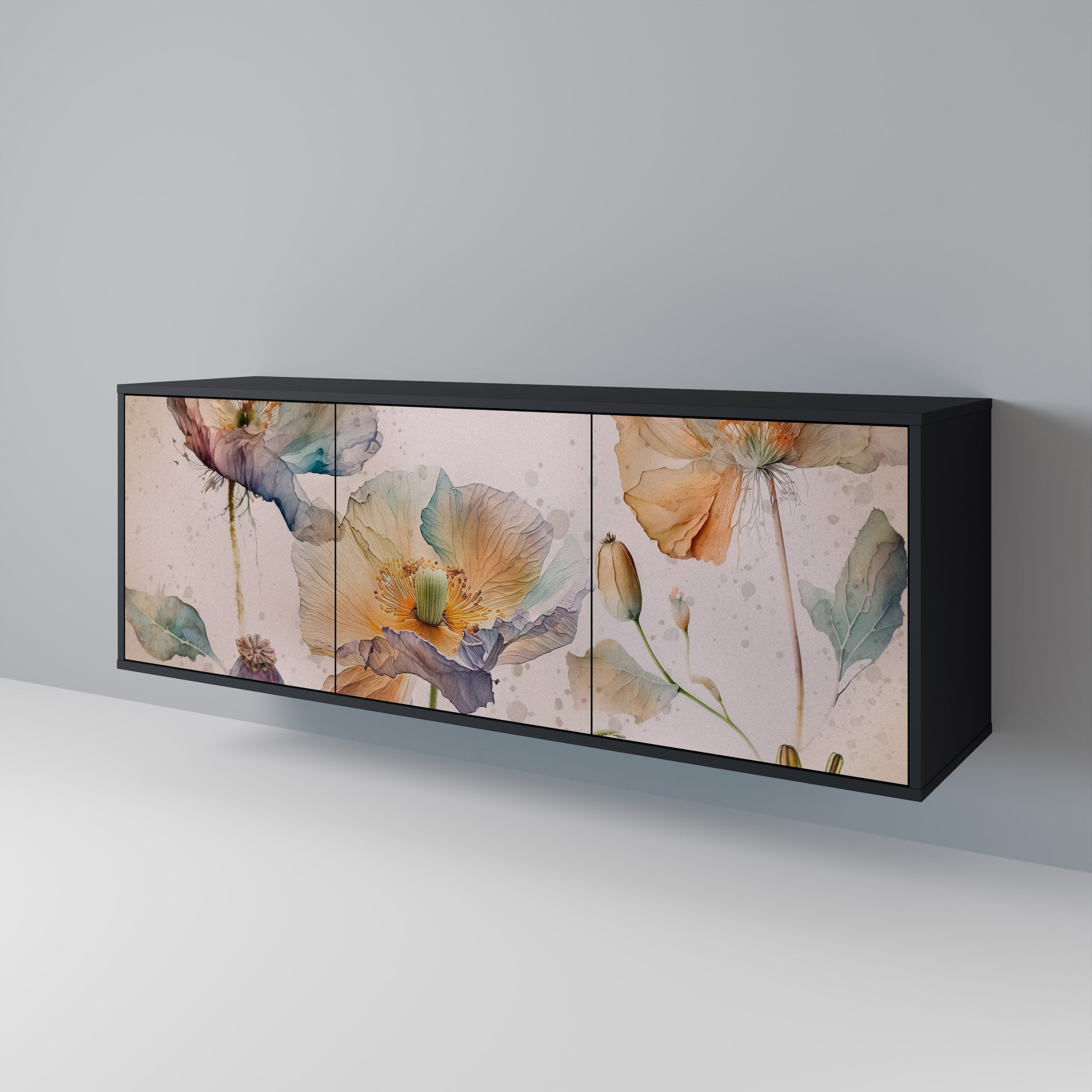 SOFTEN POPPY 3-Door Sideboard in Black Finish