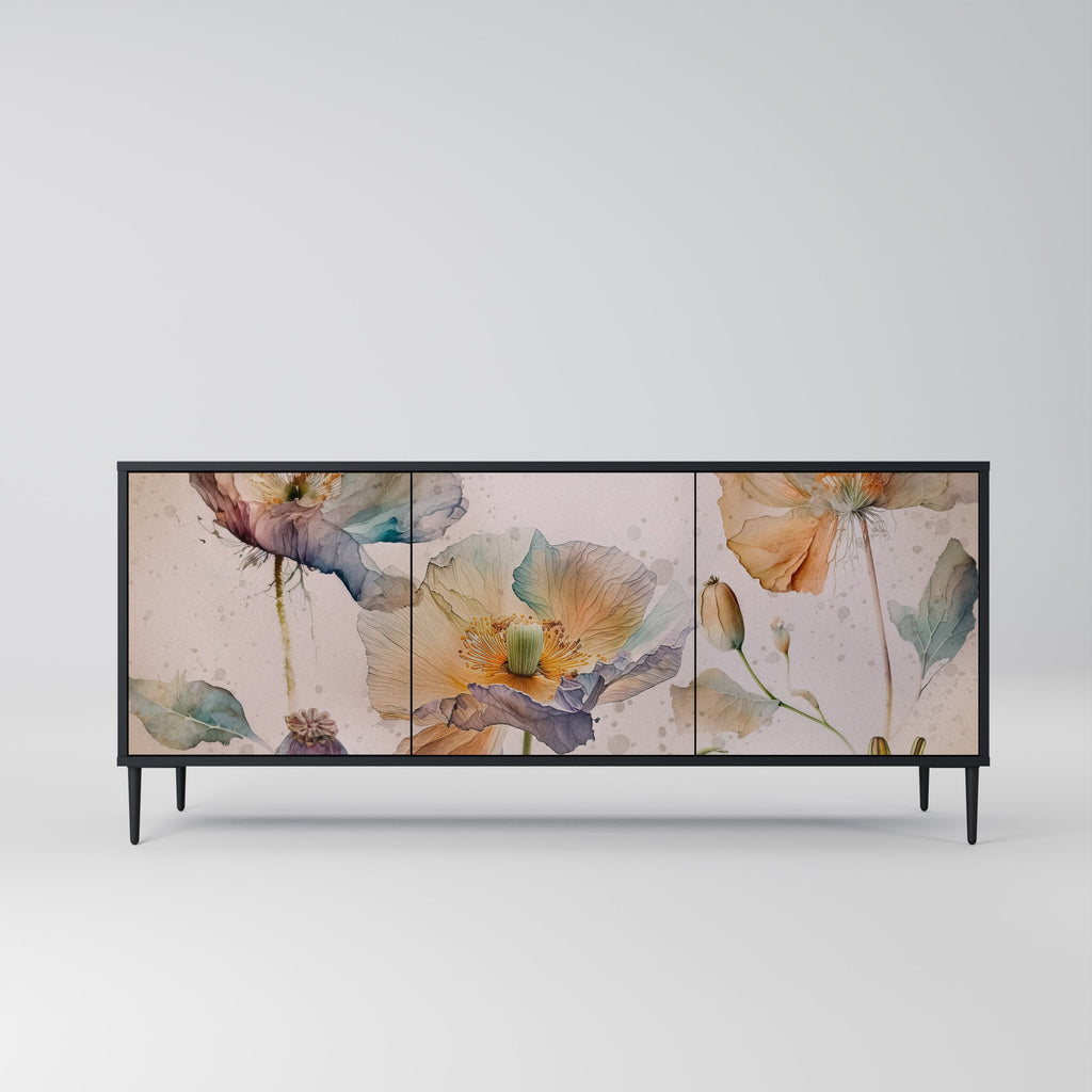 SOFTEN POPPY 3-Door Sideboard in Black Finish