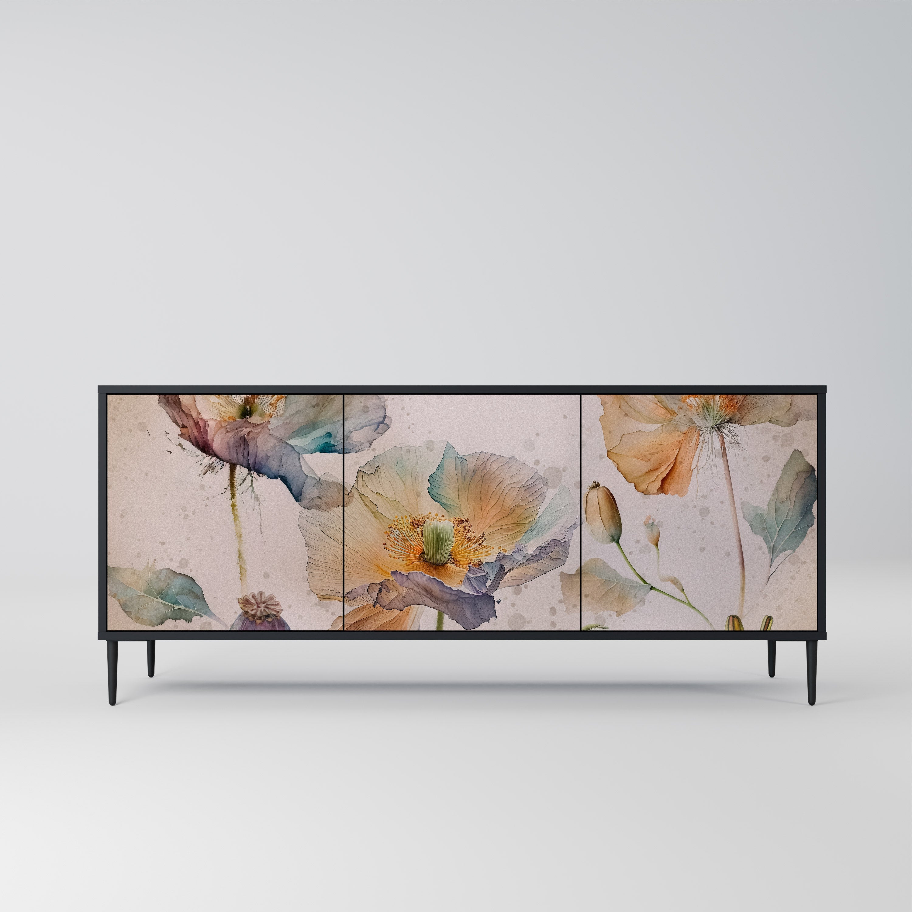 SOFTEN POPPY Aparador de 3 Portas em Acabamento Preto