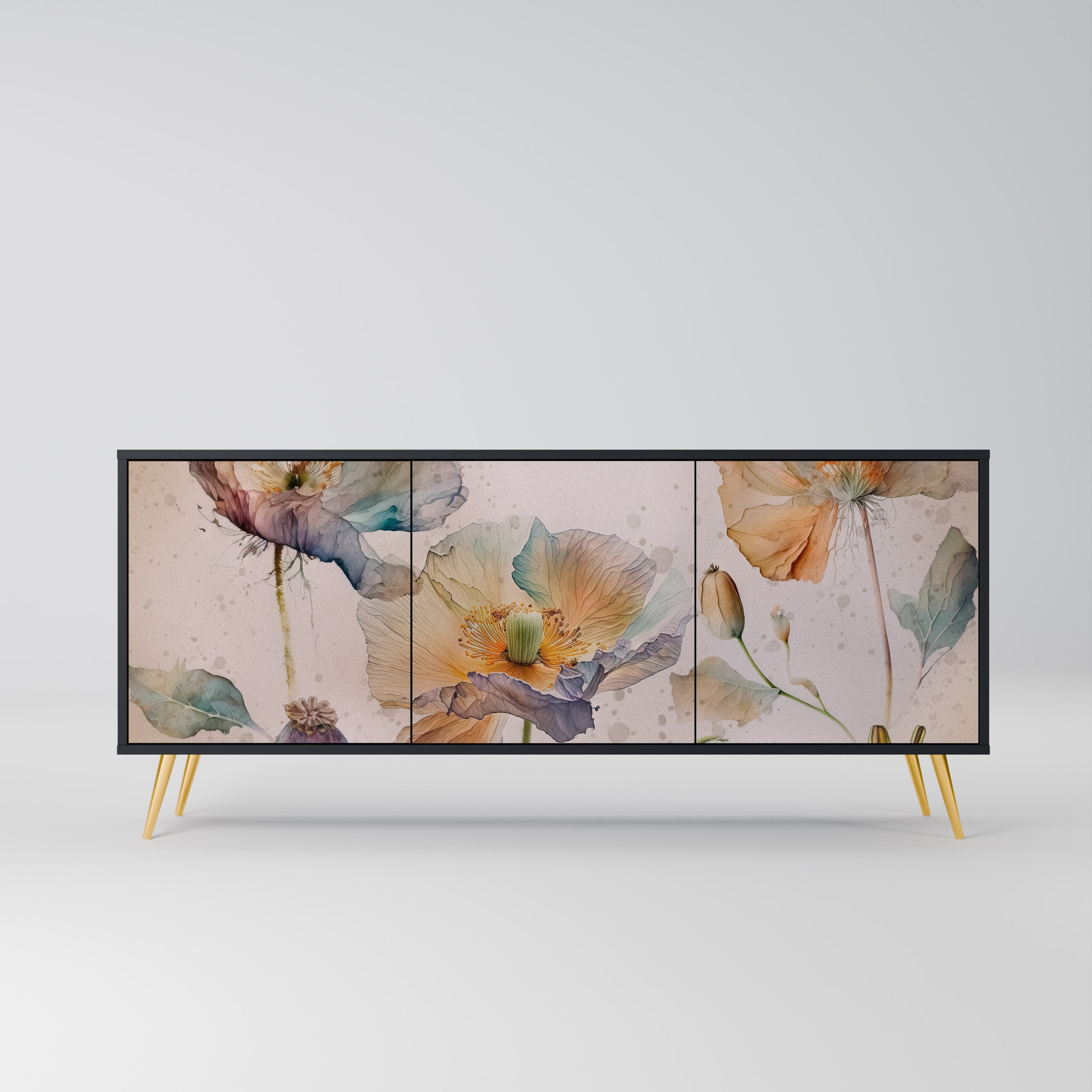 SOFTEN POPPY Aparador de 3 Portas em Acabamento Preto