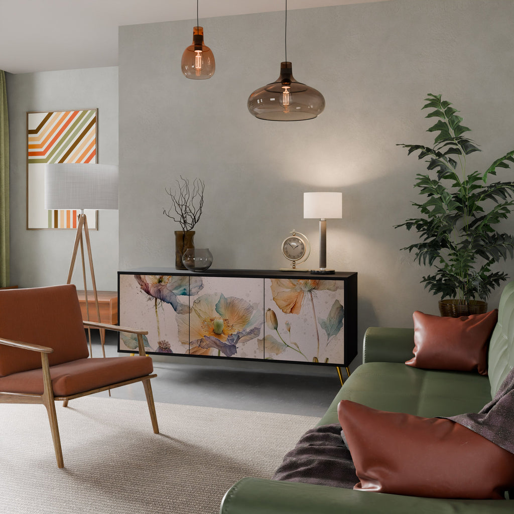 SOFTEN POPPY 3-Door Sideboard in Black Finish