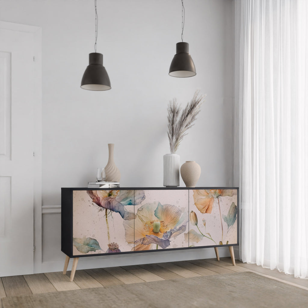 SOFTEN POPPY 3-Door Sideboard in Black Finish