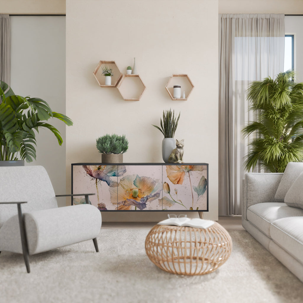 SOFTEN POPPY 3-Door Sideboard in Black Finish