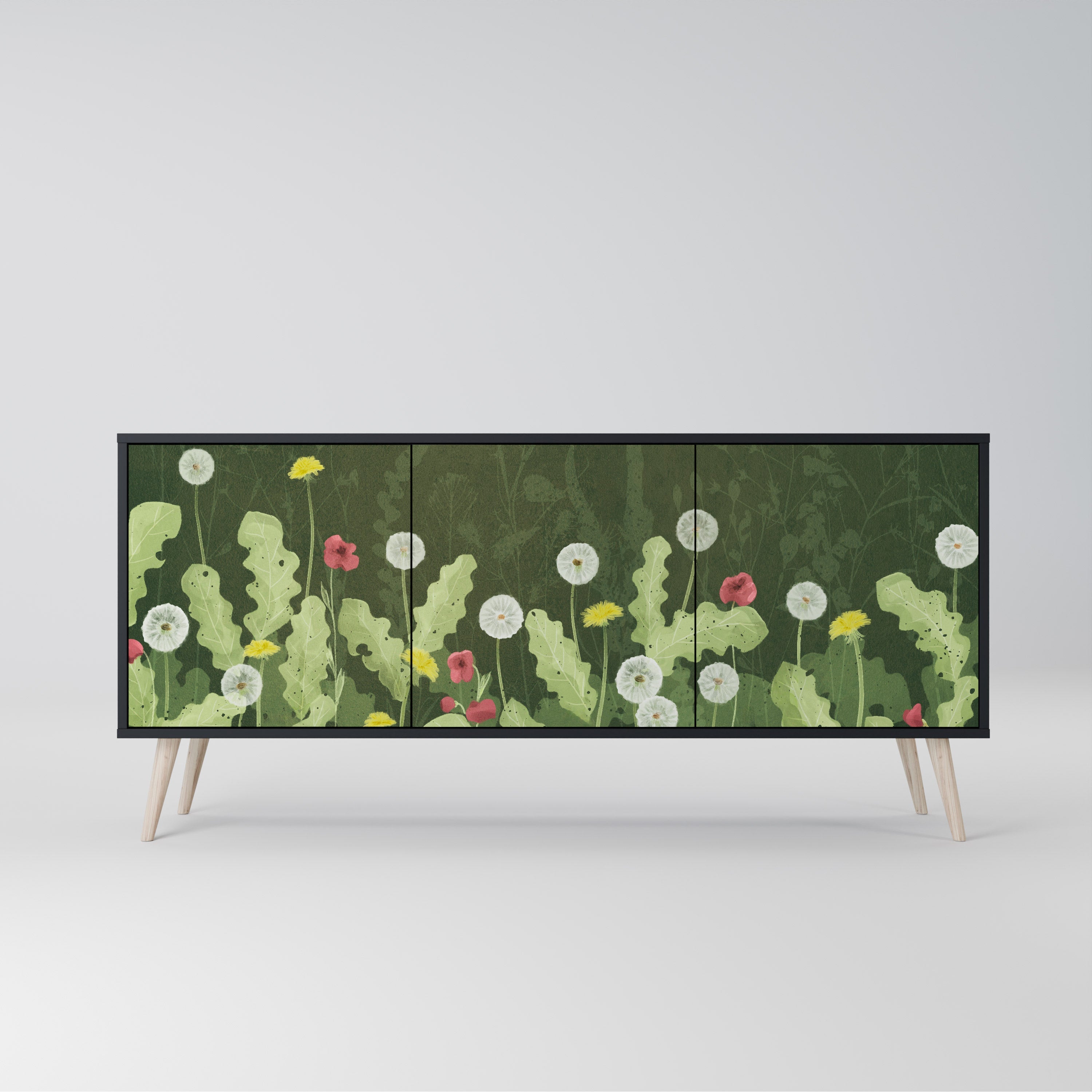 DANDELION AMUSE Aparador de 3 Portas em Acabamento Preto