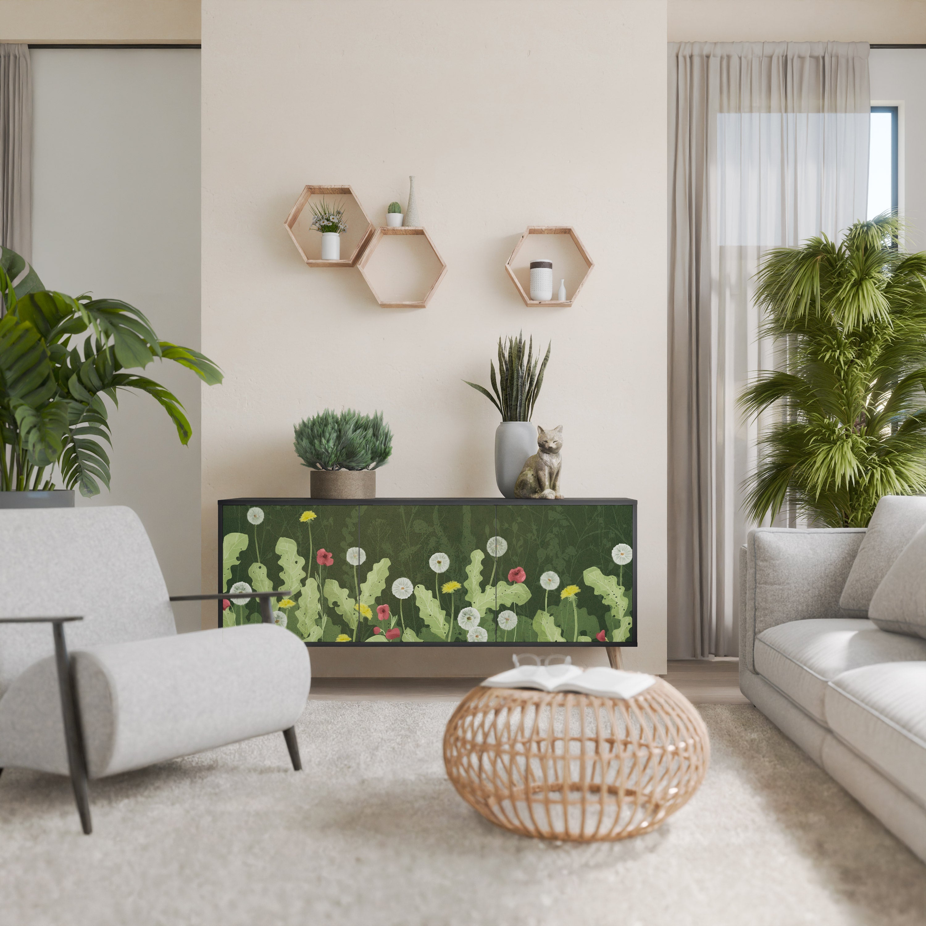 DANDELION AMUSE Aparador de 3 Portas em Acabamento Preto