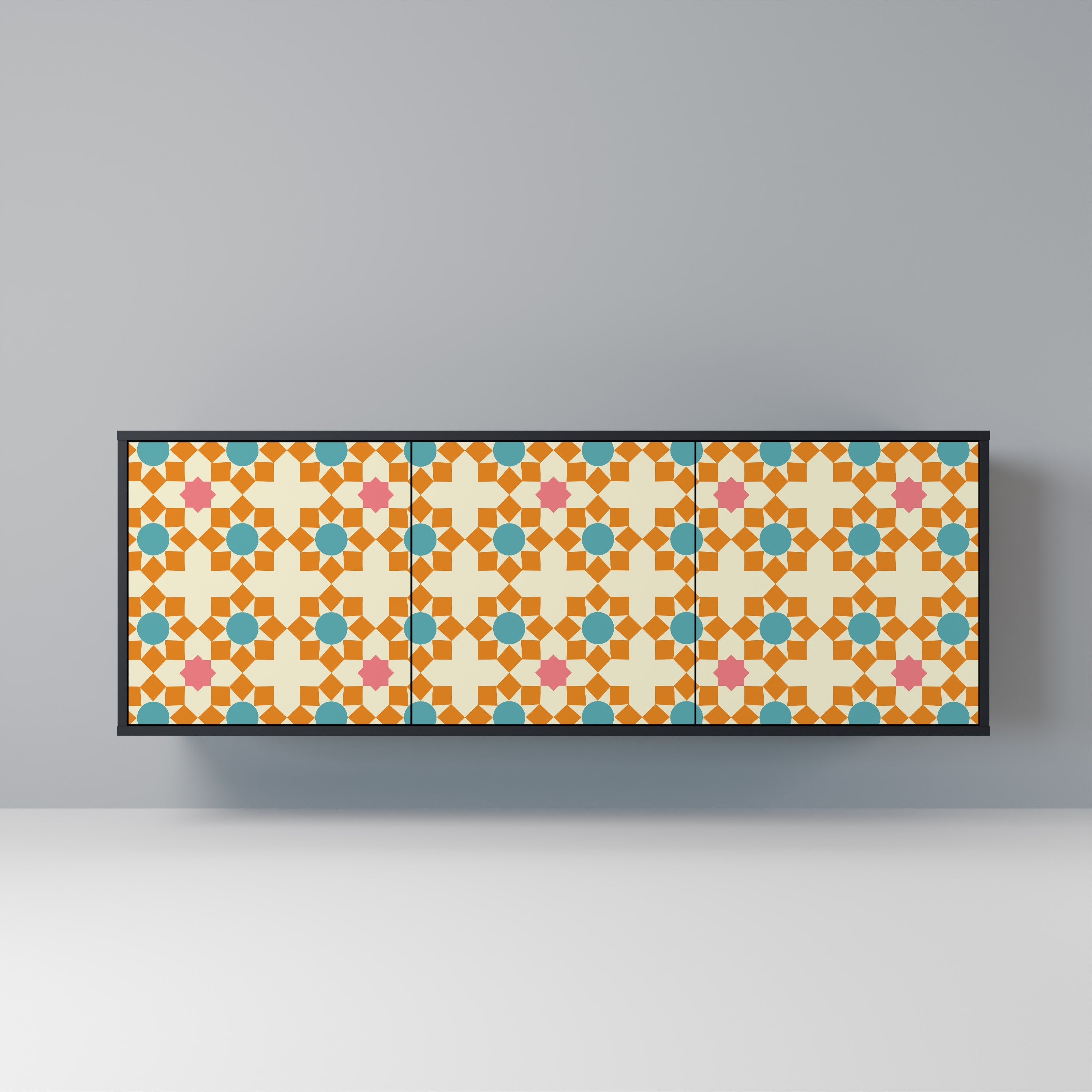 FLORAL DECOR Aparador de 3 Portas em Acabamento Preto