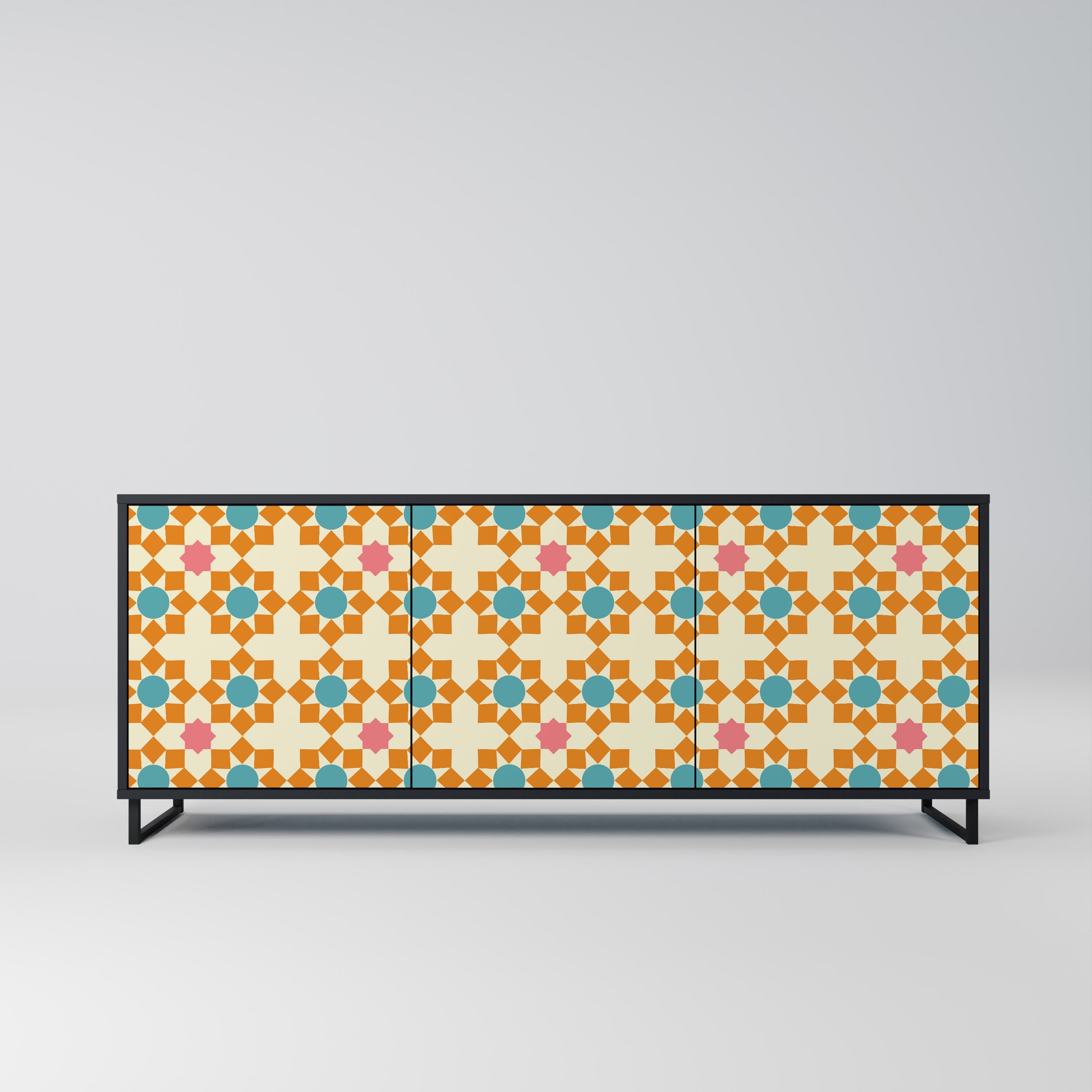 FLORAL DECOR Aparador de 3 Portas em Acabamento Preto