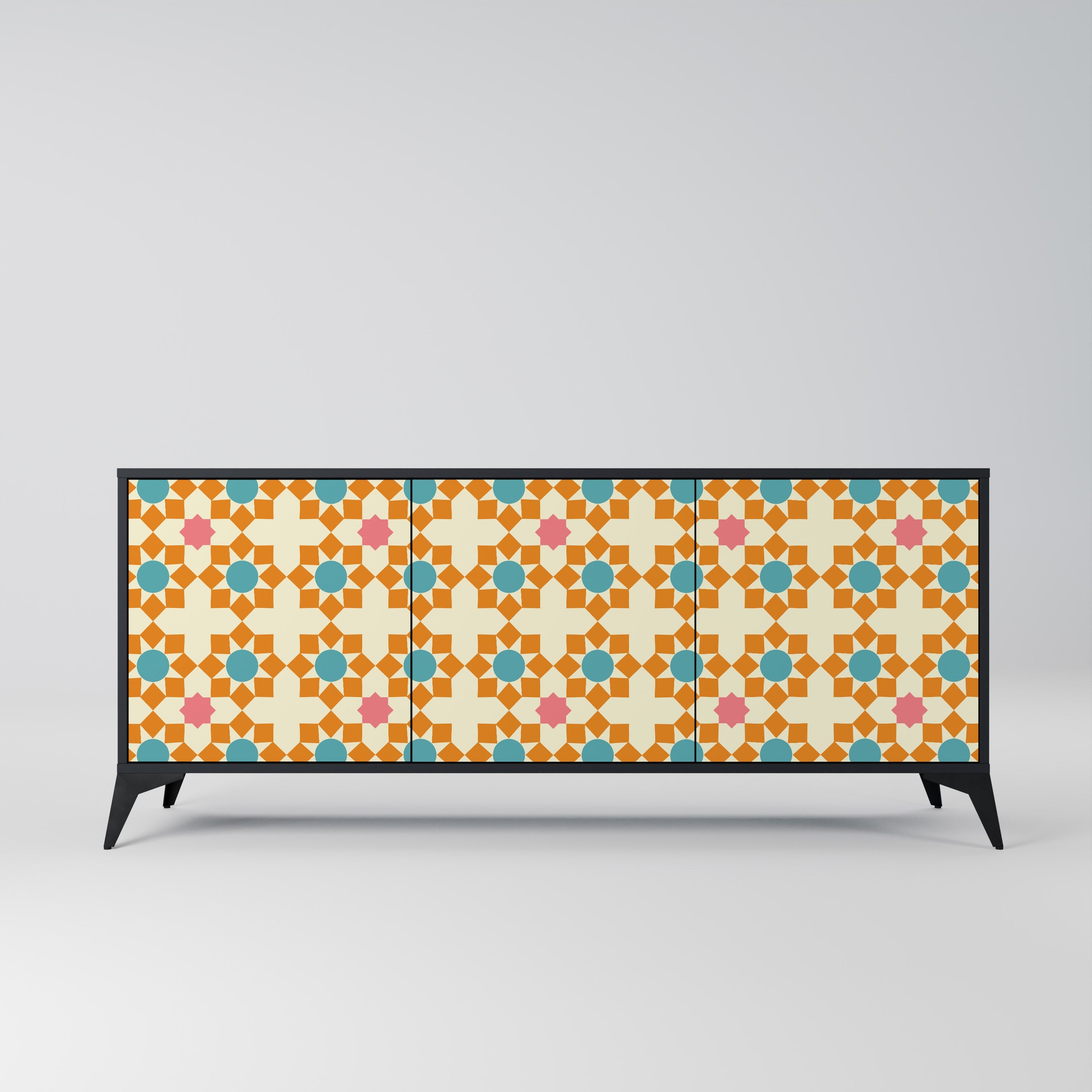 FLORAL DECOR Aparador de 3 Portas em Acabamento Preto