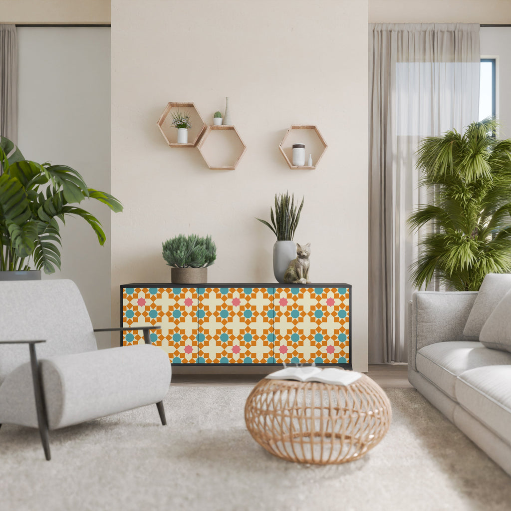 FLORAL DECOR Aparador de 3 Portas em Acabamento Preto