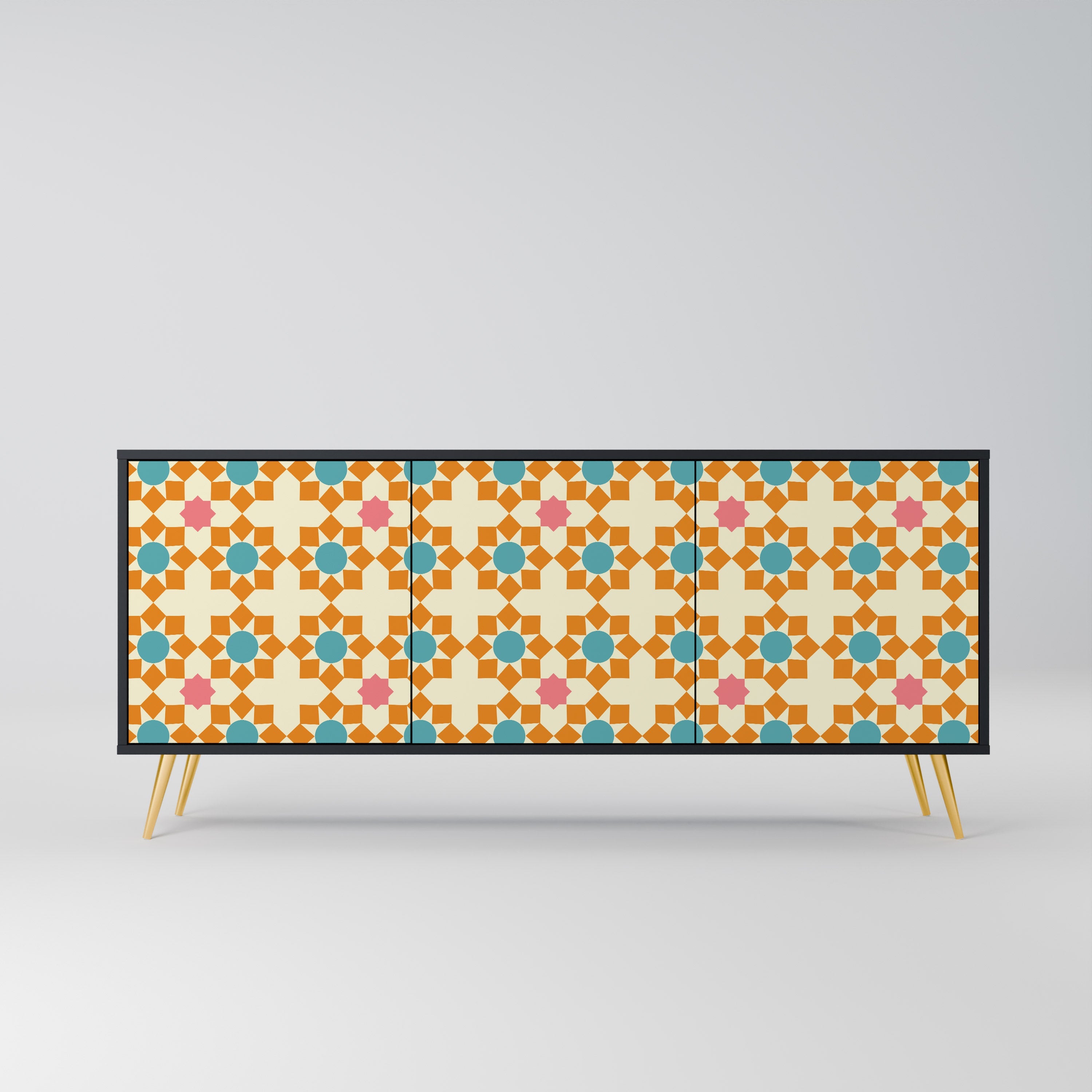 FLORAL DECOR Aparador de 3 Portas em Acabamento Preto