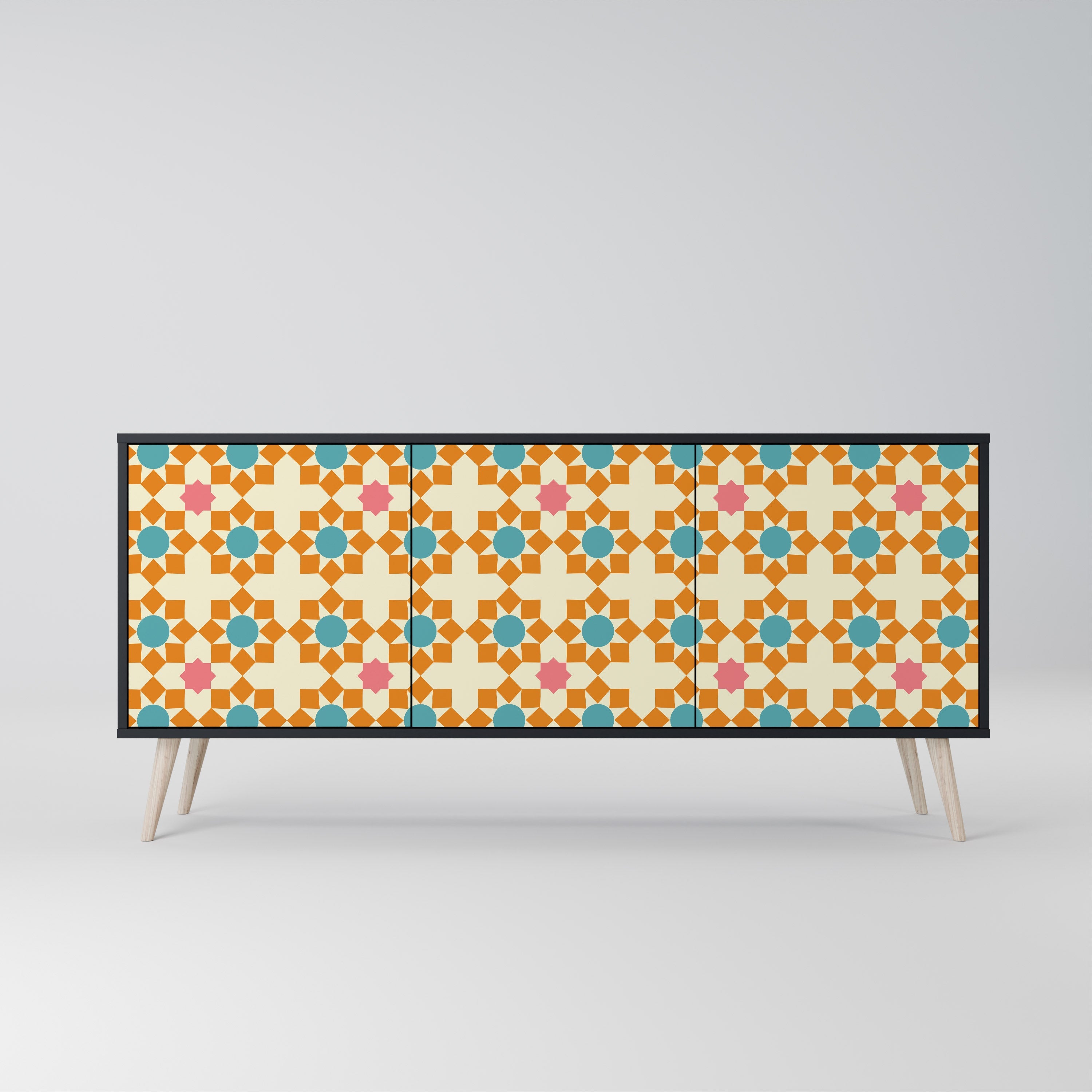 FLORAL DECOR Aparador de 3 Portas em Acabamento Preto