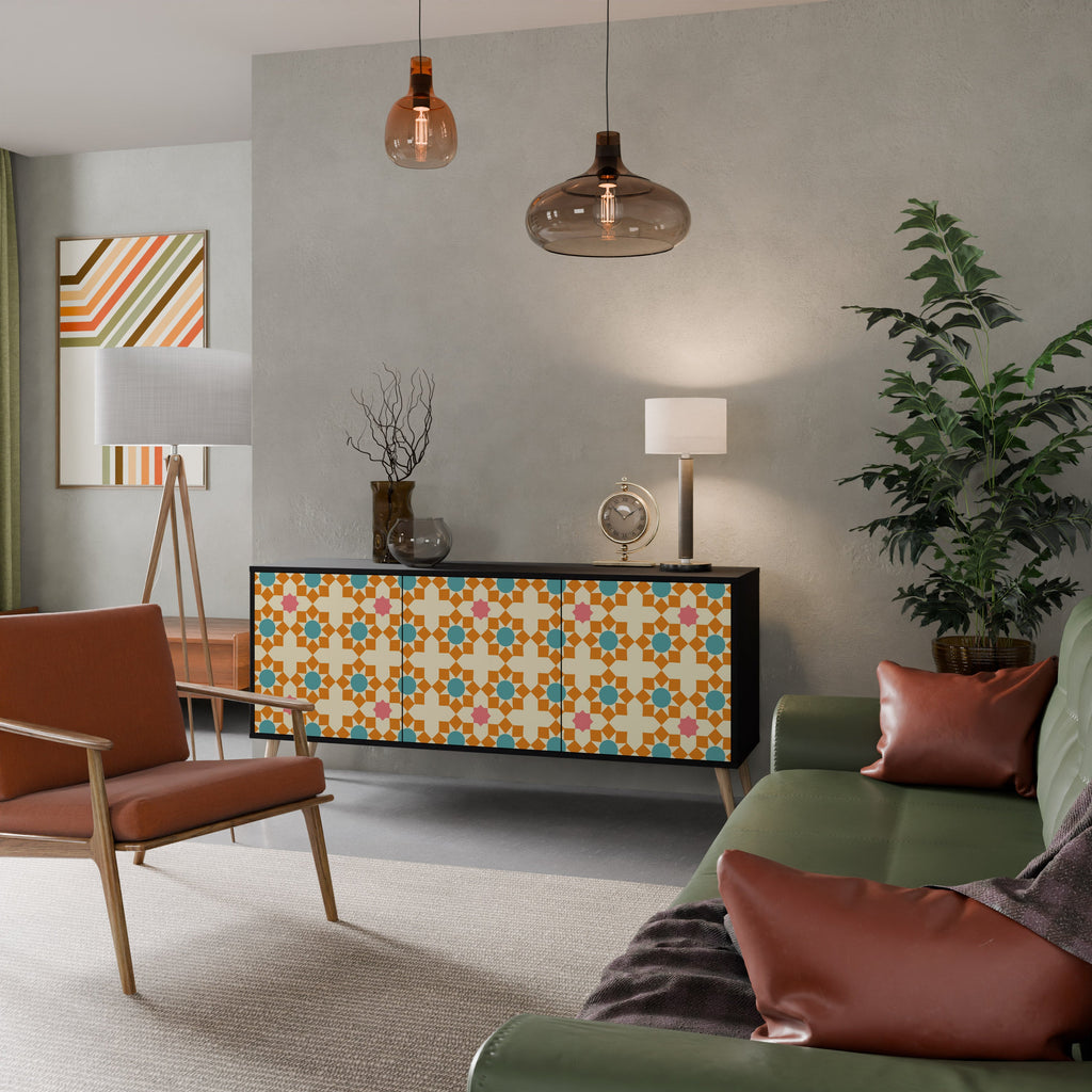 FLORAL DECOR Aparador de 3 Portas em Acabamento Preto