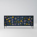 FLOWERS ON NAVY BLUE Aparador de 3 Portas em Acabamento Preto