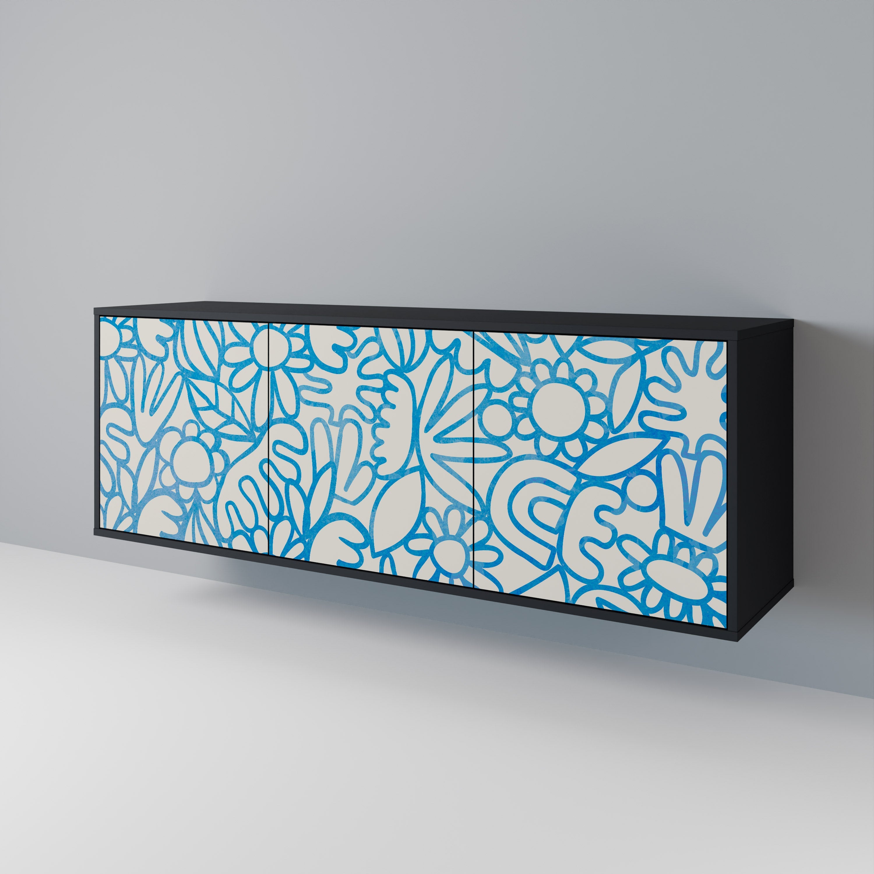 BLOOMY MORNING 3-Door Sideboard in Black Finish