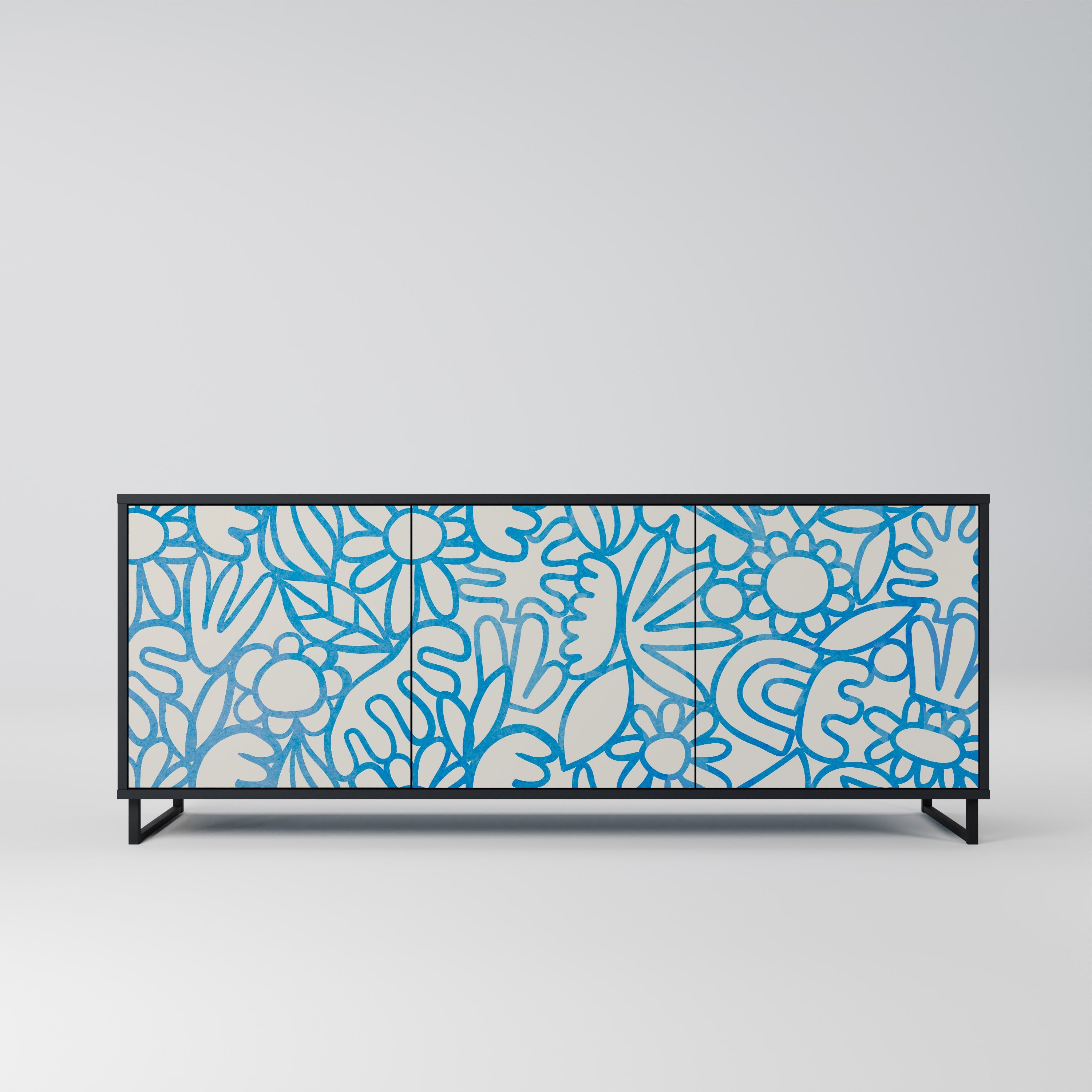 BLOOMY MORNING Aparador de 3 Portas em Acabamento Preto