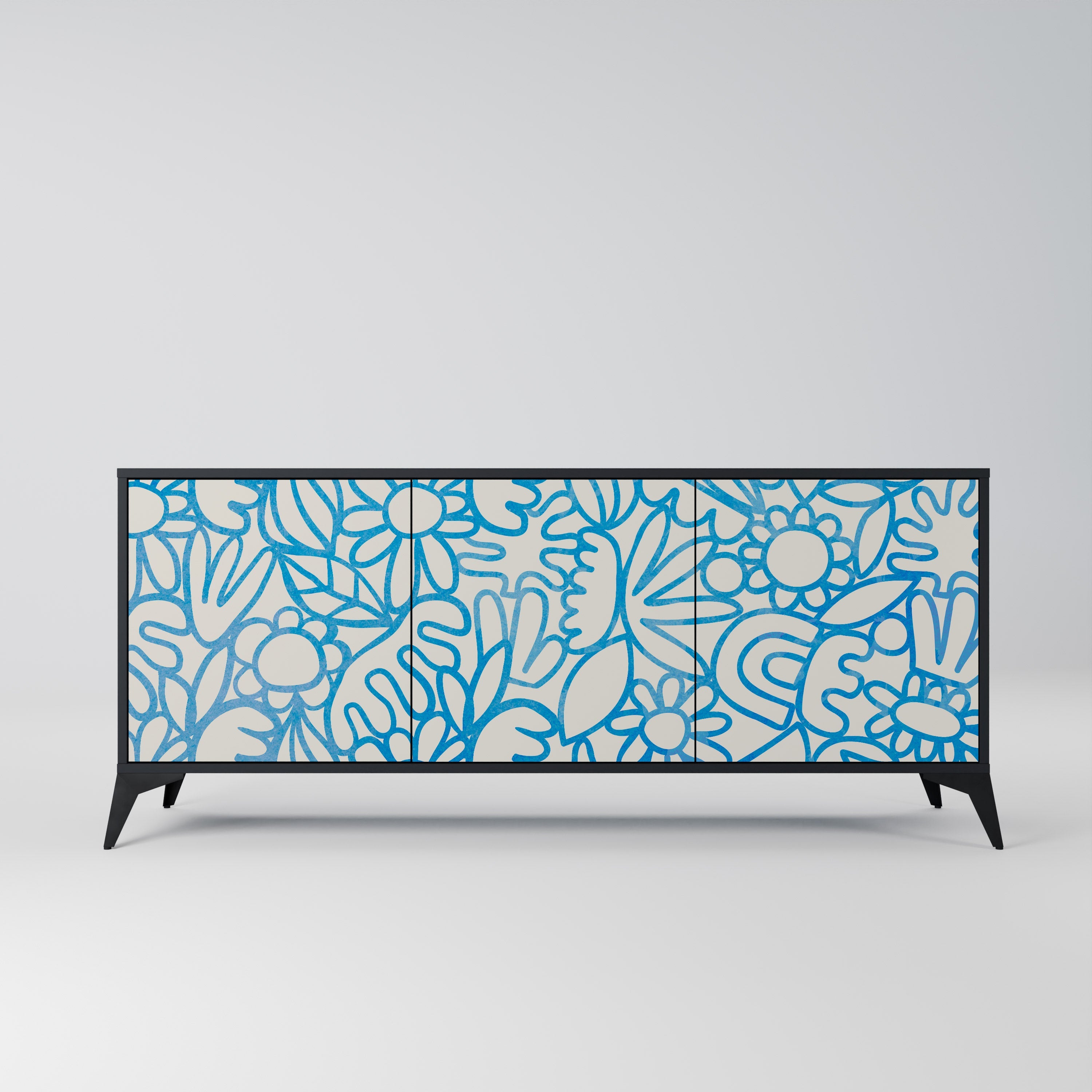 BLOOMY MORNING Aparador de 3 Portas em Acabamento Preto