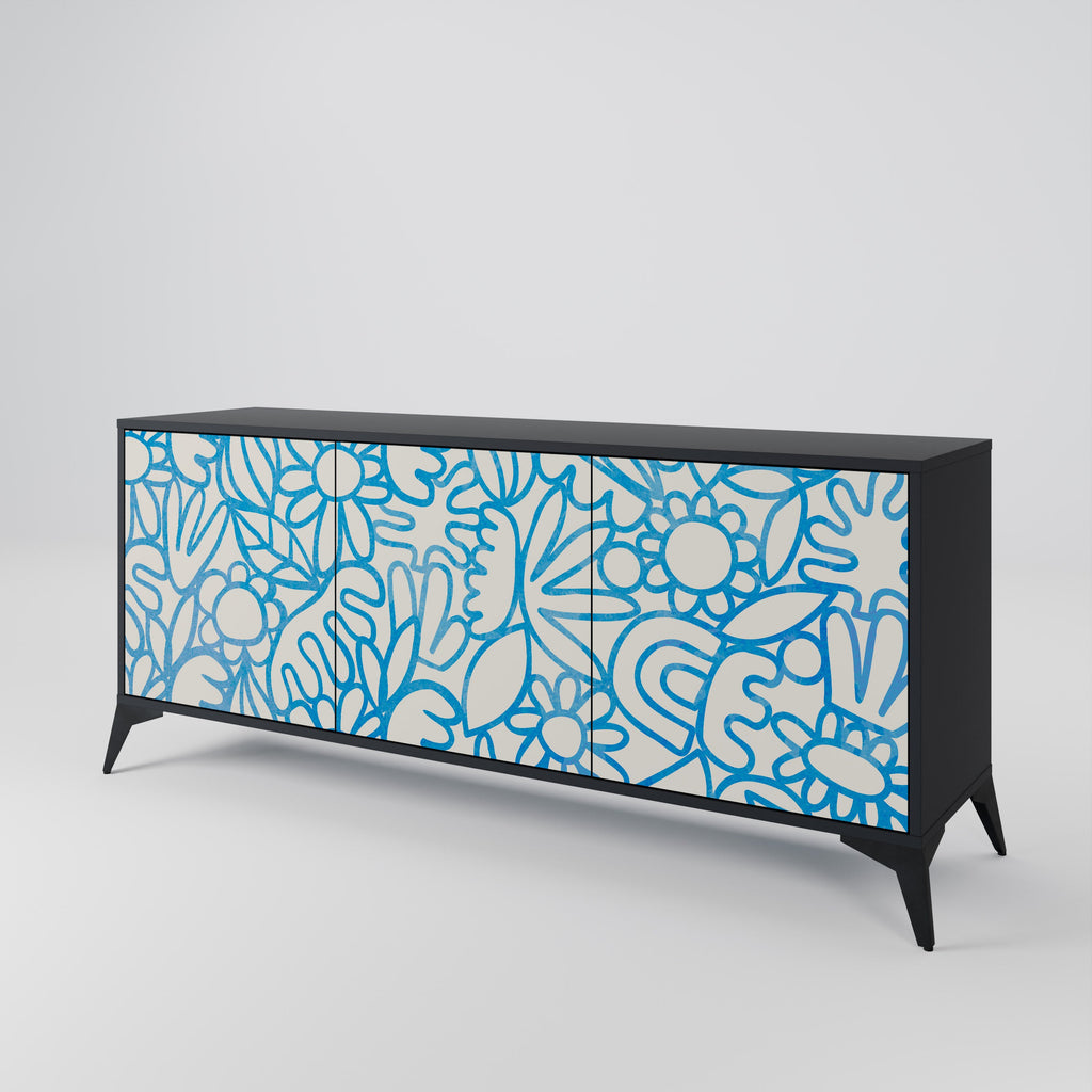 BLOOMY MORNING 3-Door Sideboard in Black Finish