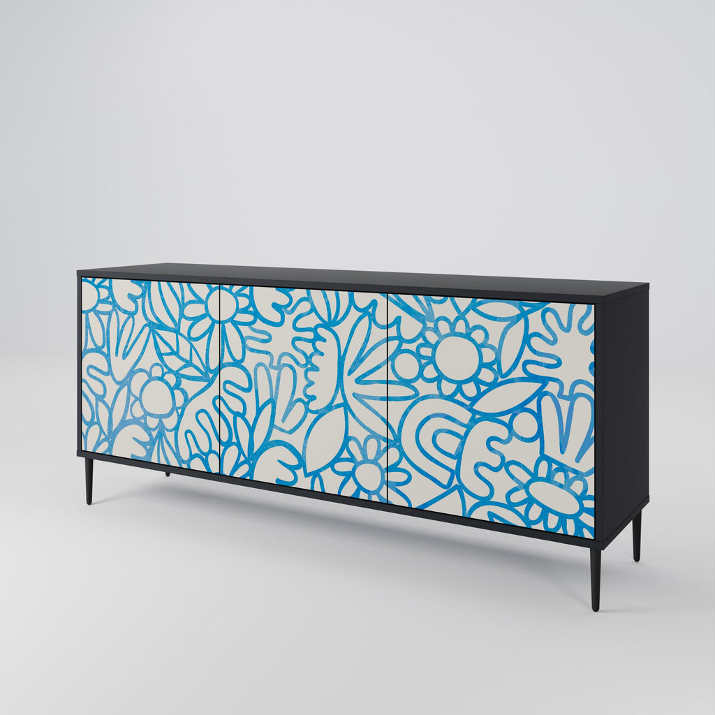 BLOOMY MORNING 3-Door Sideboard in Black Finish