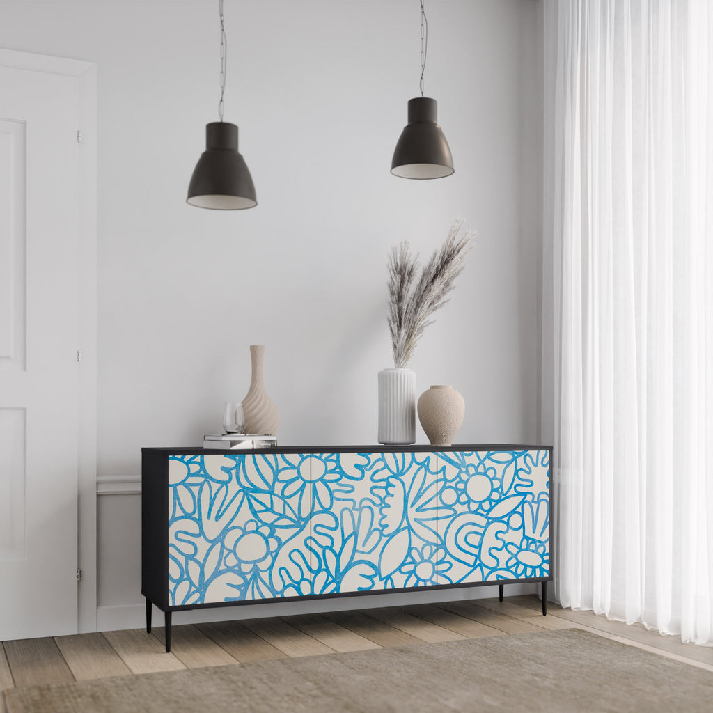 BLOOMY MORNING 3-Door Sideboard in Black Finish