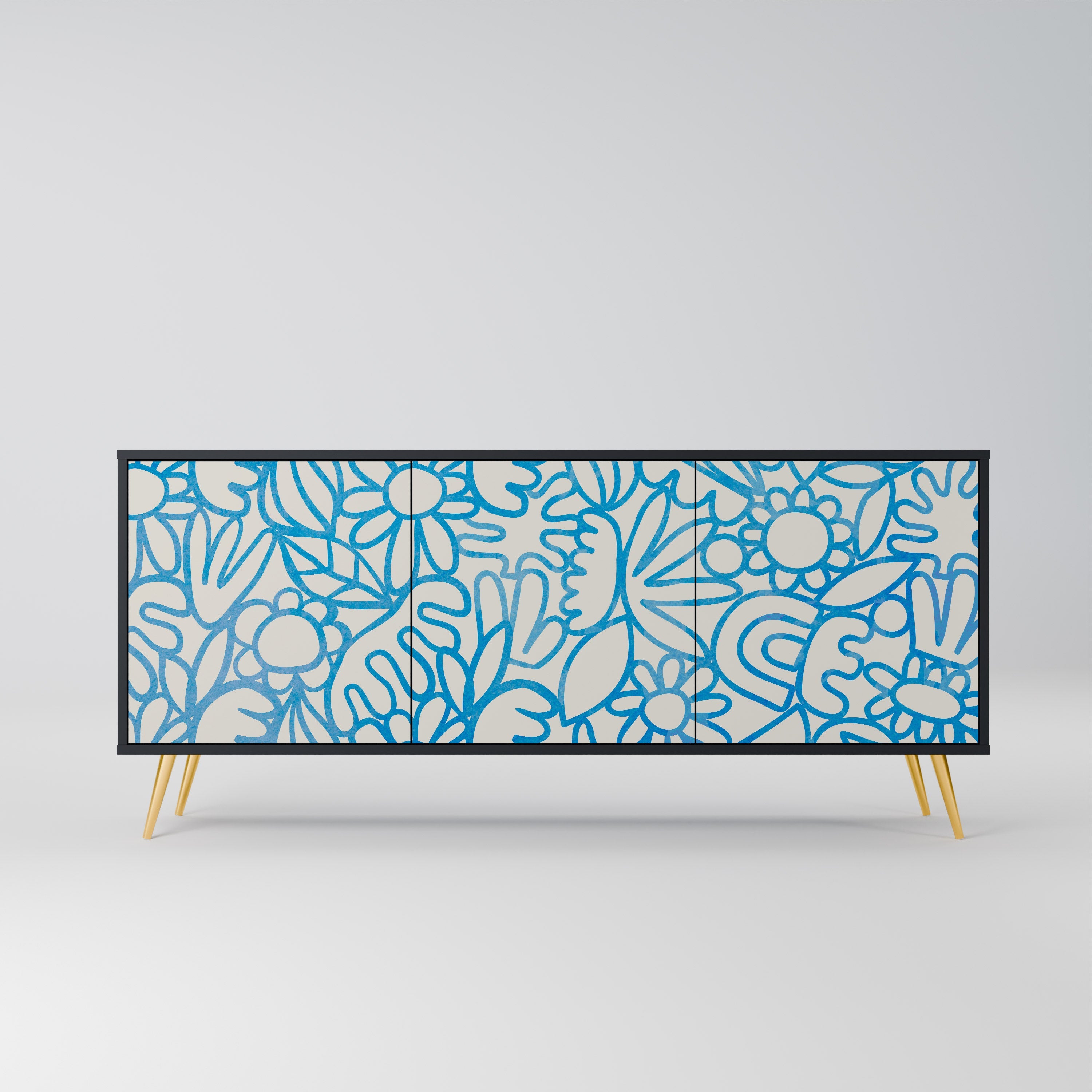 BLOOMY MORNING Aparador de 3 Portas em Acabamento Preto