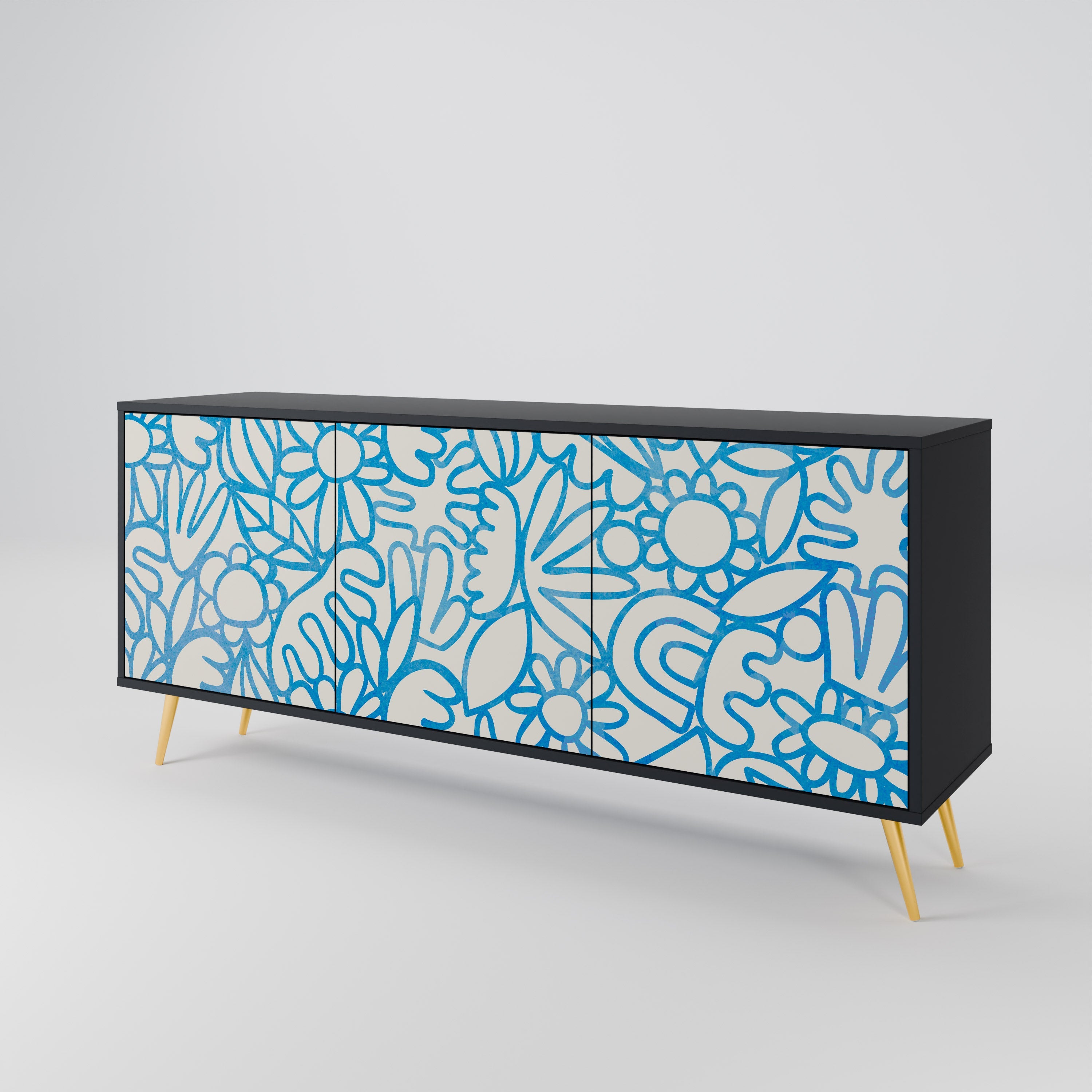 BLOOMY MORNING 3-Door Sideboard in Black Finish