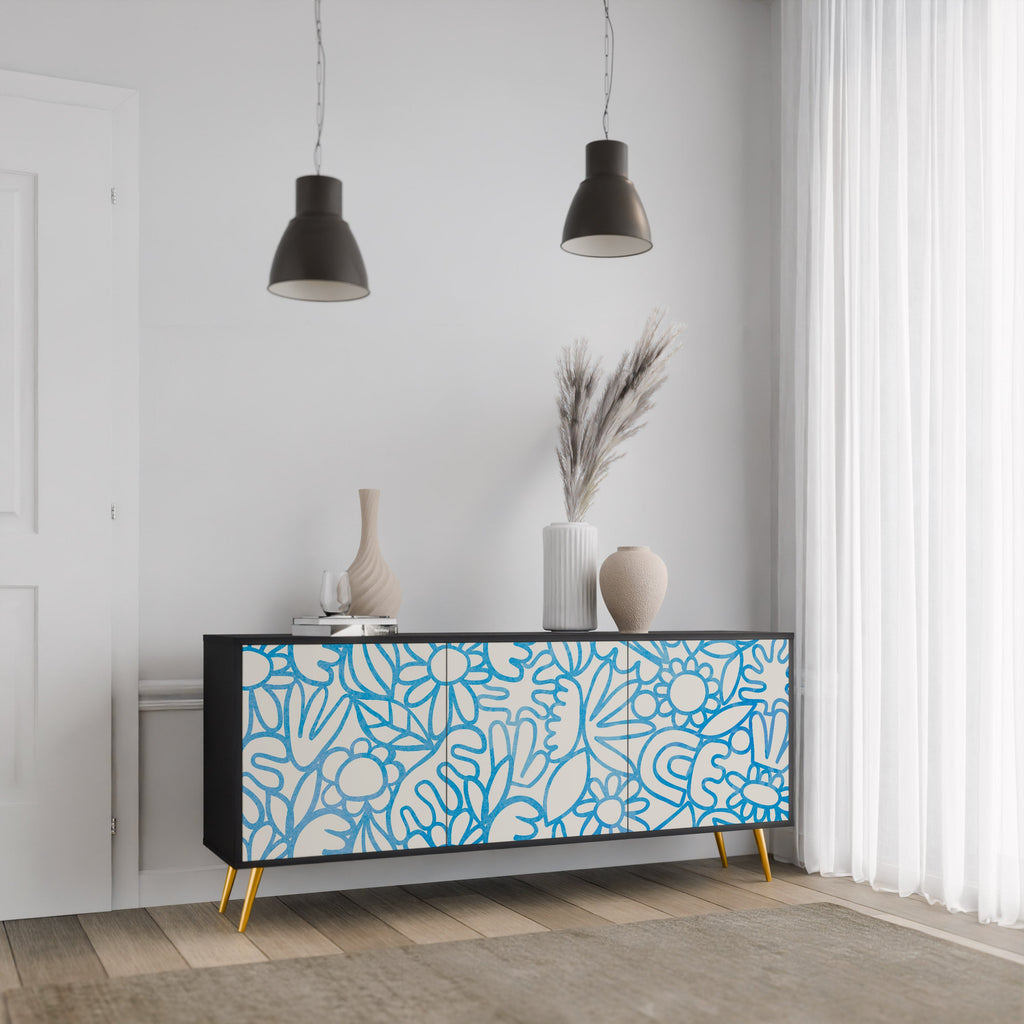 BLOOMY MORNING 3-Door Sideboard in Black Finish